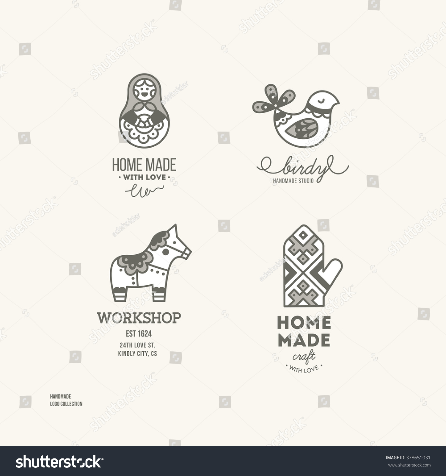 Handmade Art Craft Logotypes Collection Simple Stock Vector (Royalty