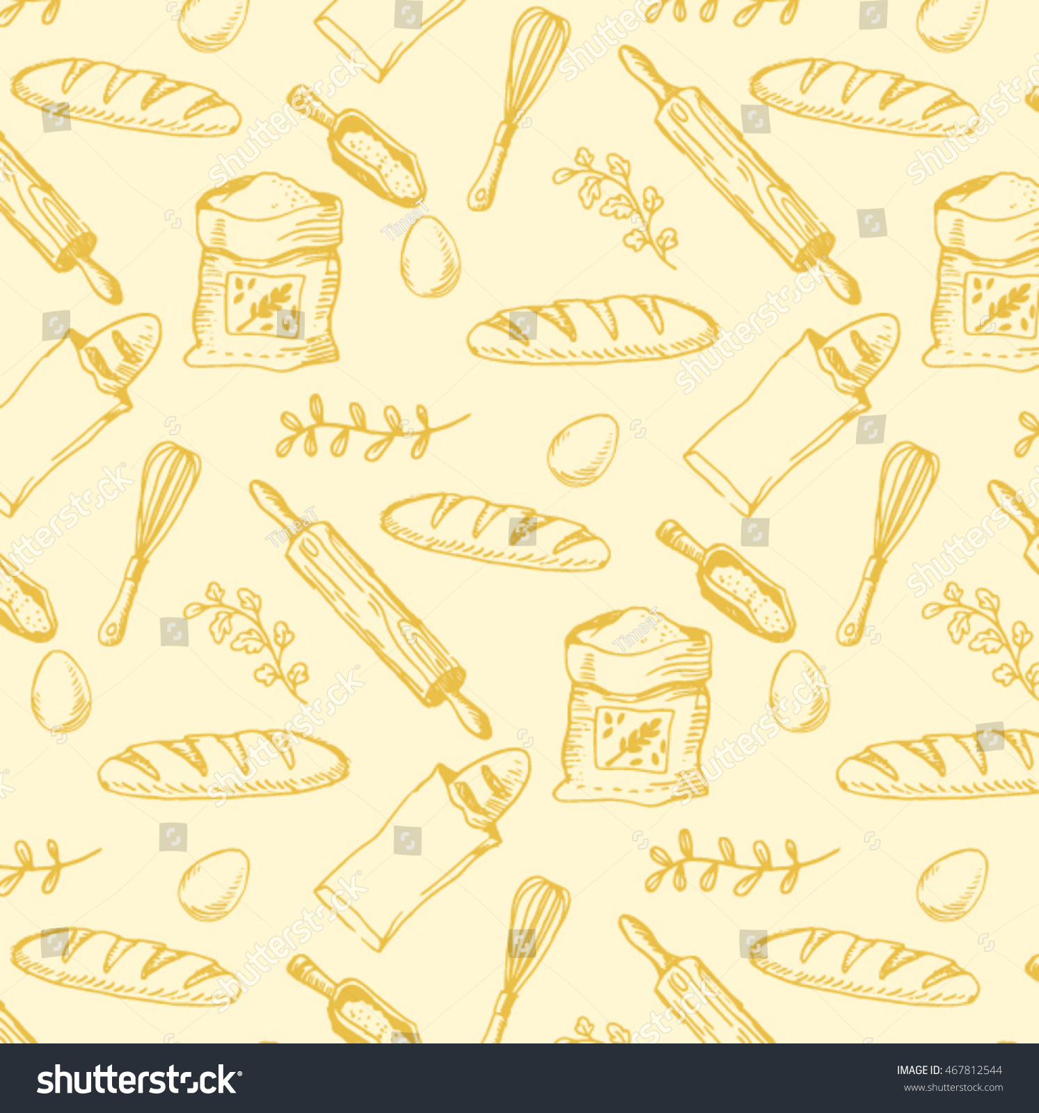 Handmade Vintage Bakery Pattern Yellow Ocre Stock Vector Royalty