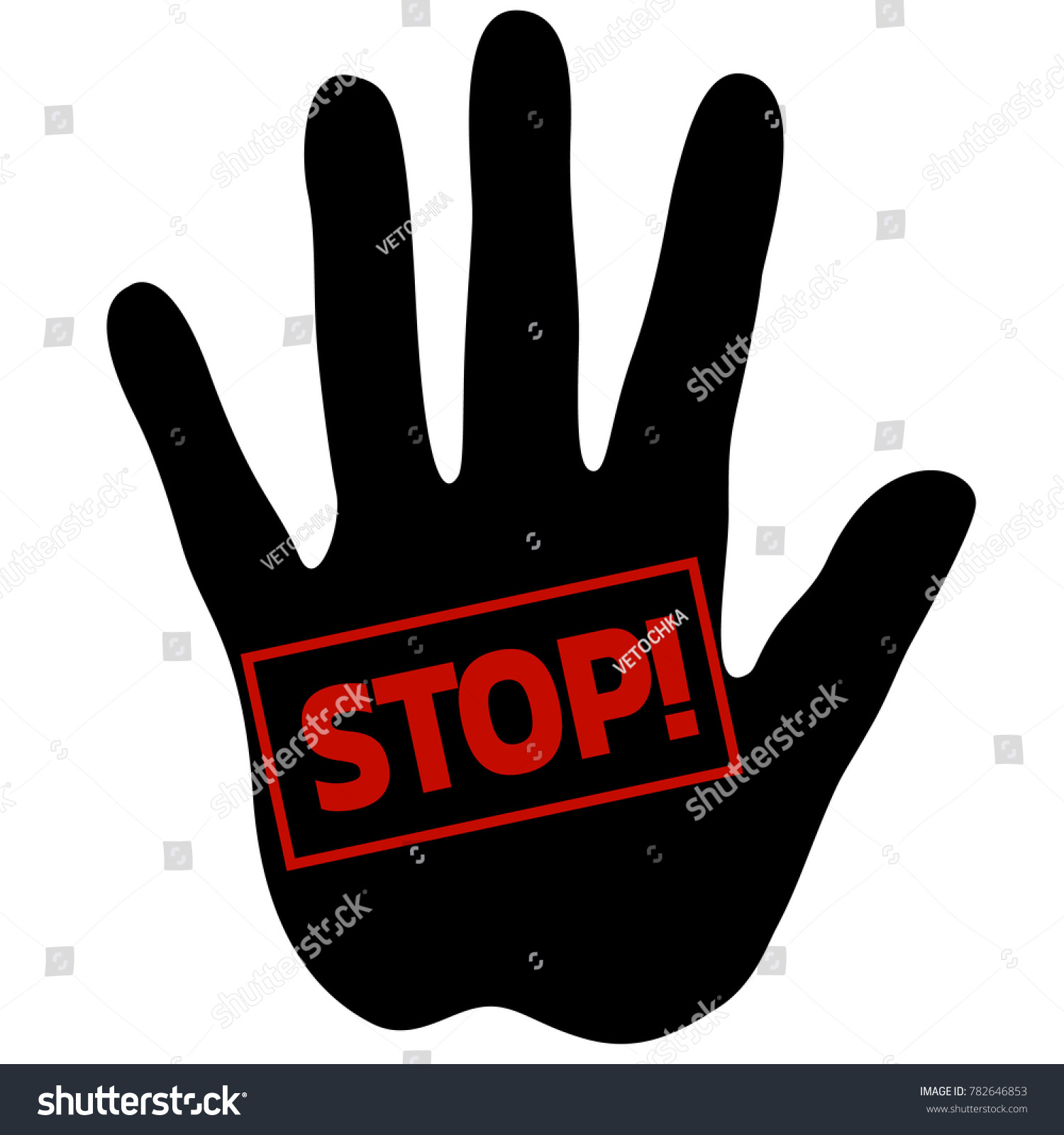 Handprint Black Icon Inscription Stop Sign Stock Vector (Royalty Free ...