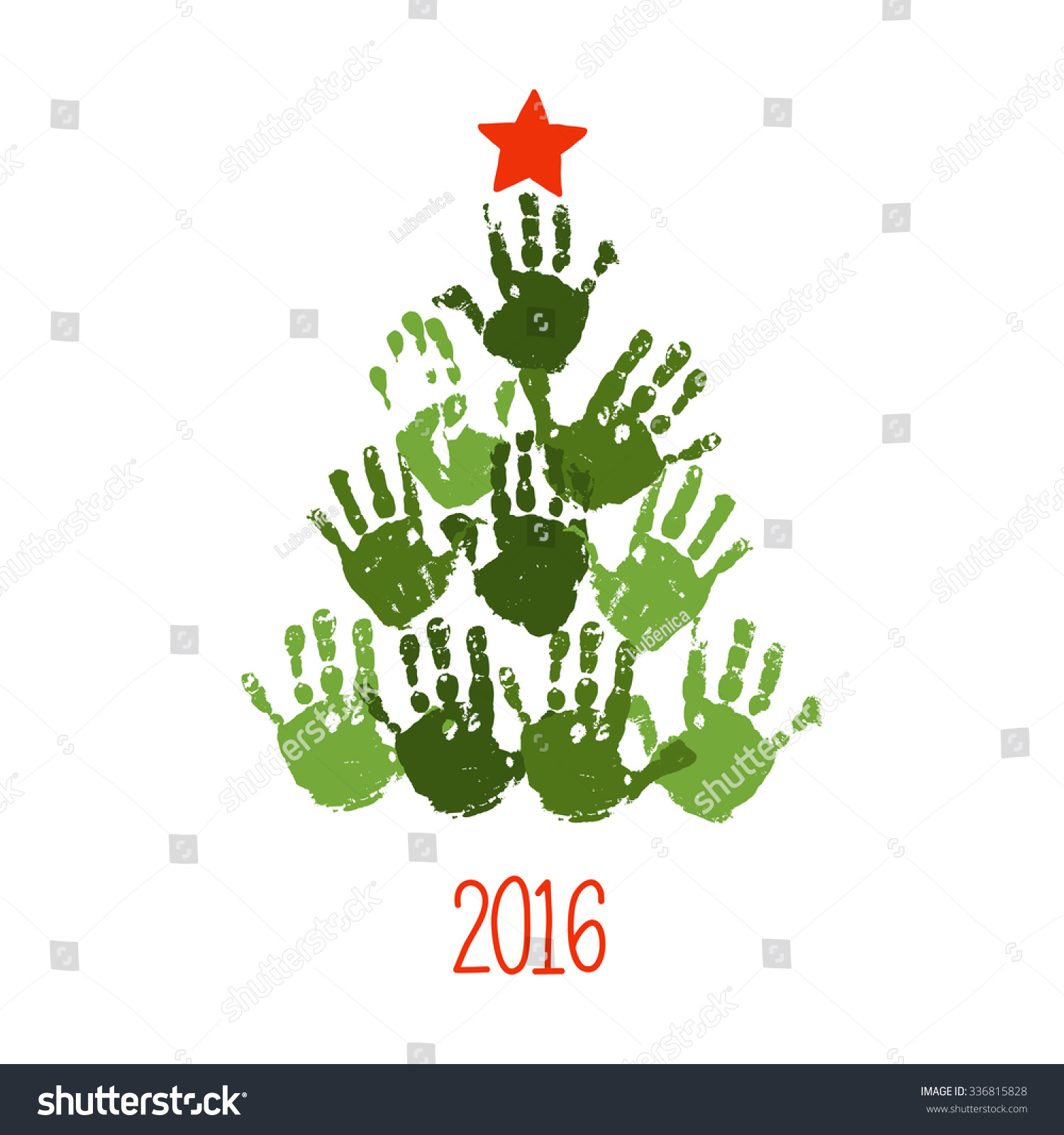 Download Handprint Christmas Tree Red Handdrawn Star Stock Vector Royalty Free 336815828 PSD Mockup Templates