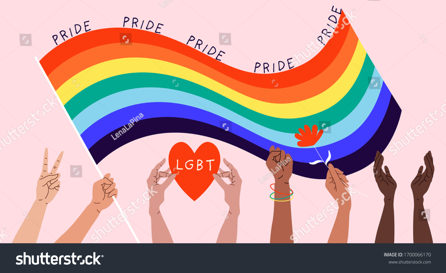 Hands Rainbow Pride Flag Variety Hands Stock Vector Royalty Free 1700066170 Shutterstock 9593