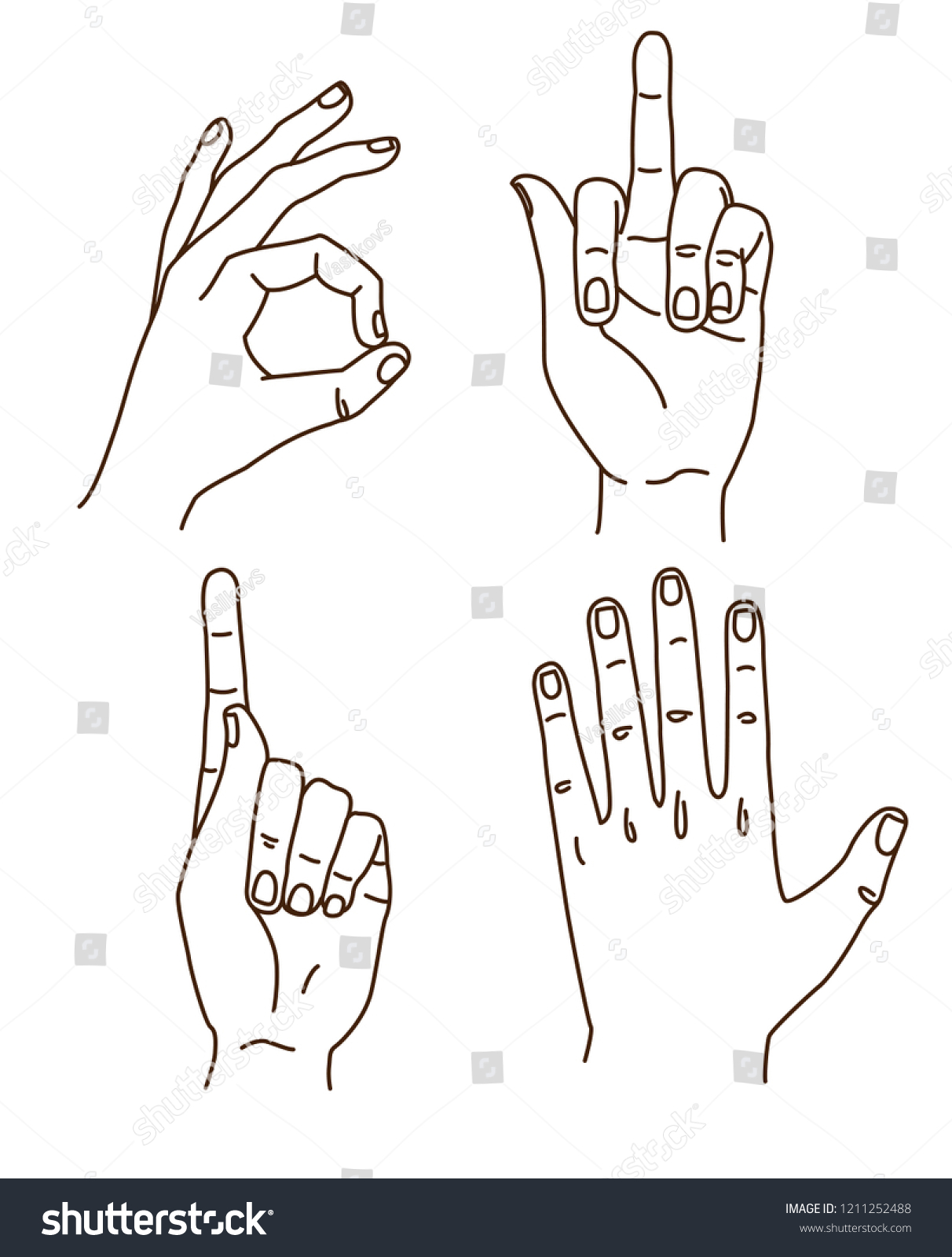 Hands Gestures Hand Drawn Set Stroke のベクター画像素材 ロイヤリティフリー