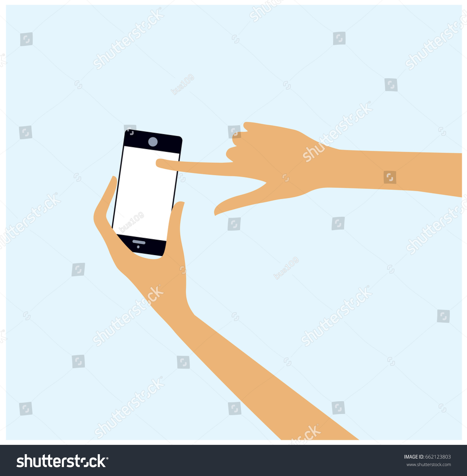 Hands Holding Mobile Phone Finger Touching Stock Vector Royalty Free Shutterstock