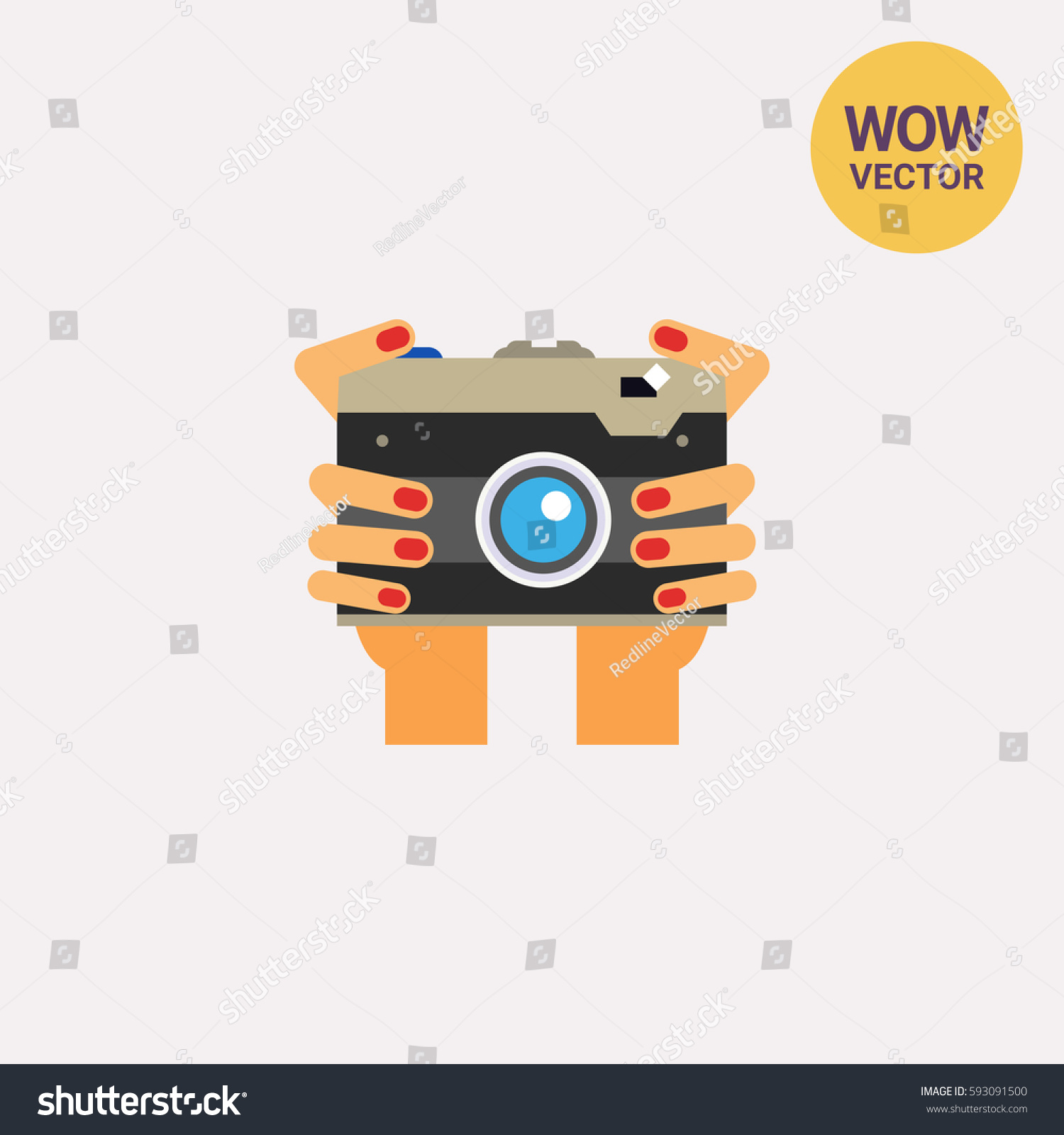 Hands Holding Photo Camera Vector Icon Stock Vector 593091500