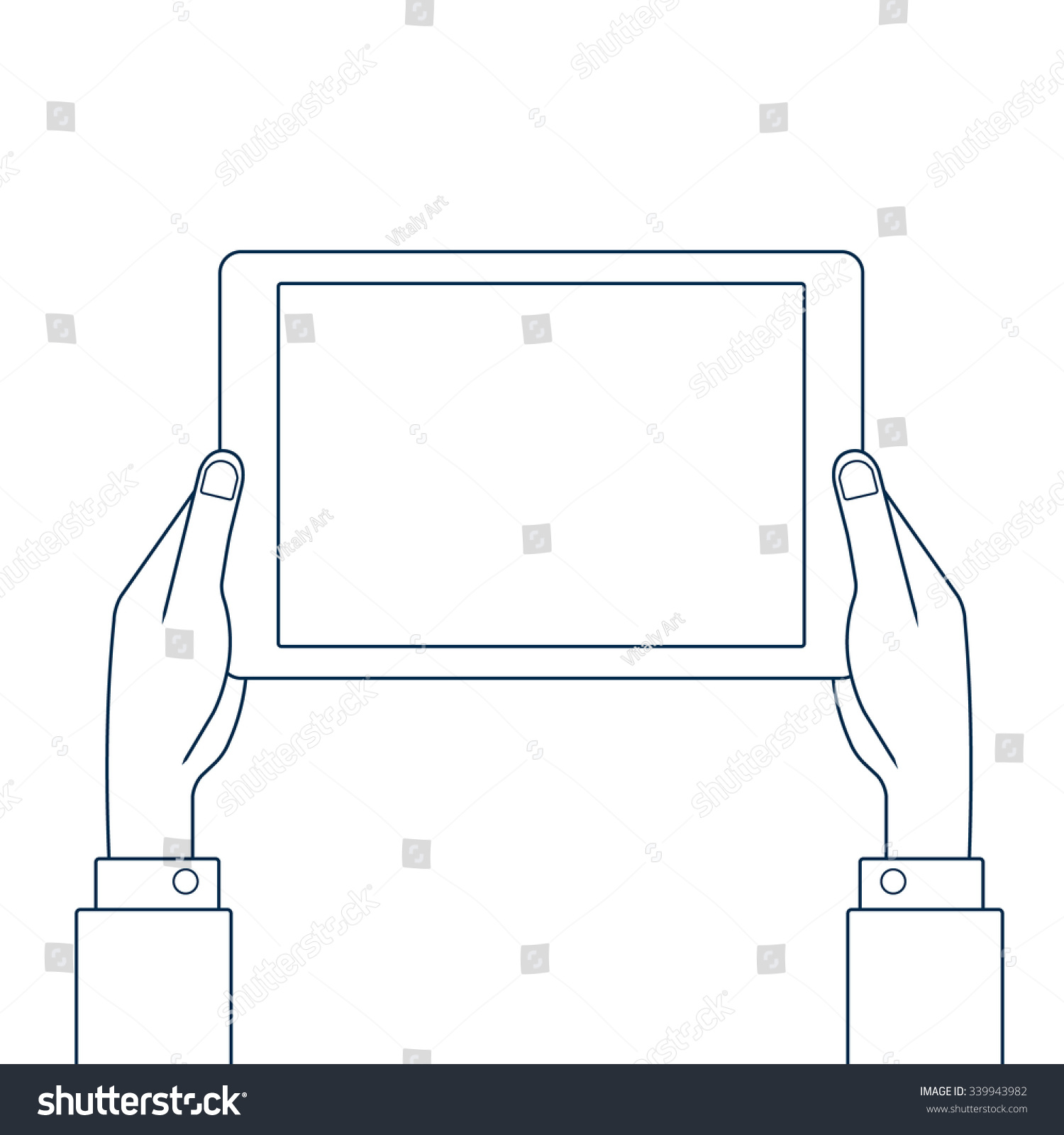 Drawing Smooth Lines In Photo With Tablet : Hands holding tablet pc line drawing stock vector