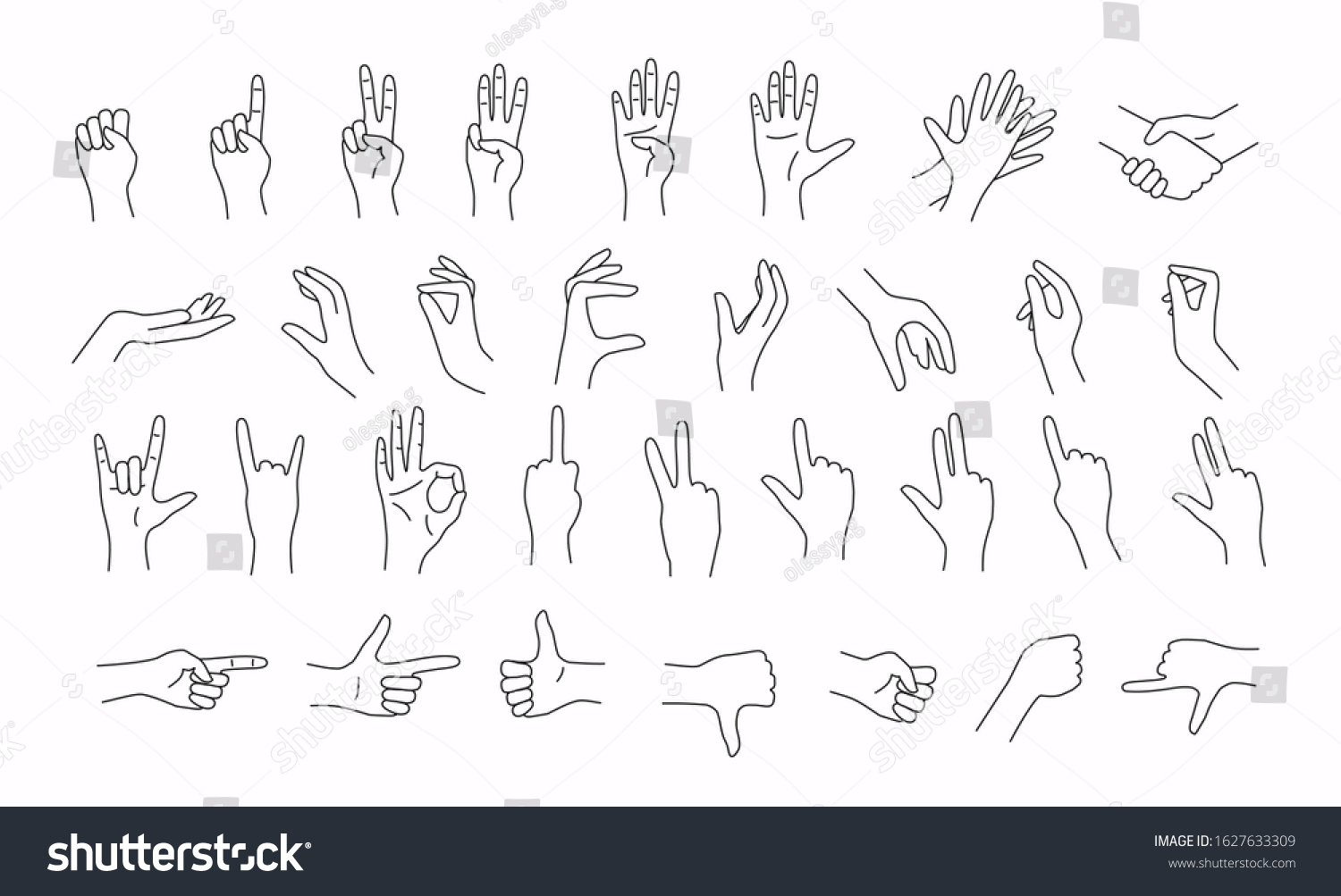 Hands Various Gestures Line Design Flat Stock Vector (Royalty Free ...