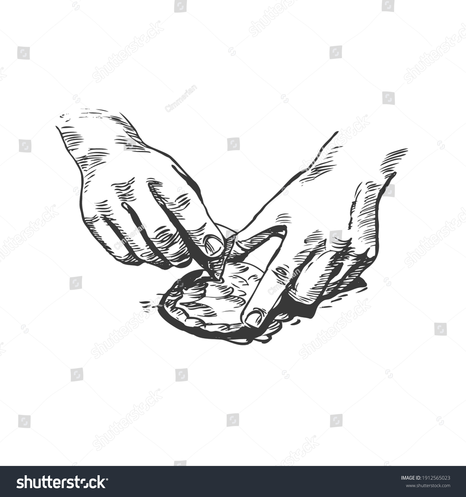 SVG of Hands of a man who makes fire with stones. Hand drawn illustration. Vector svg