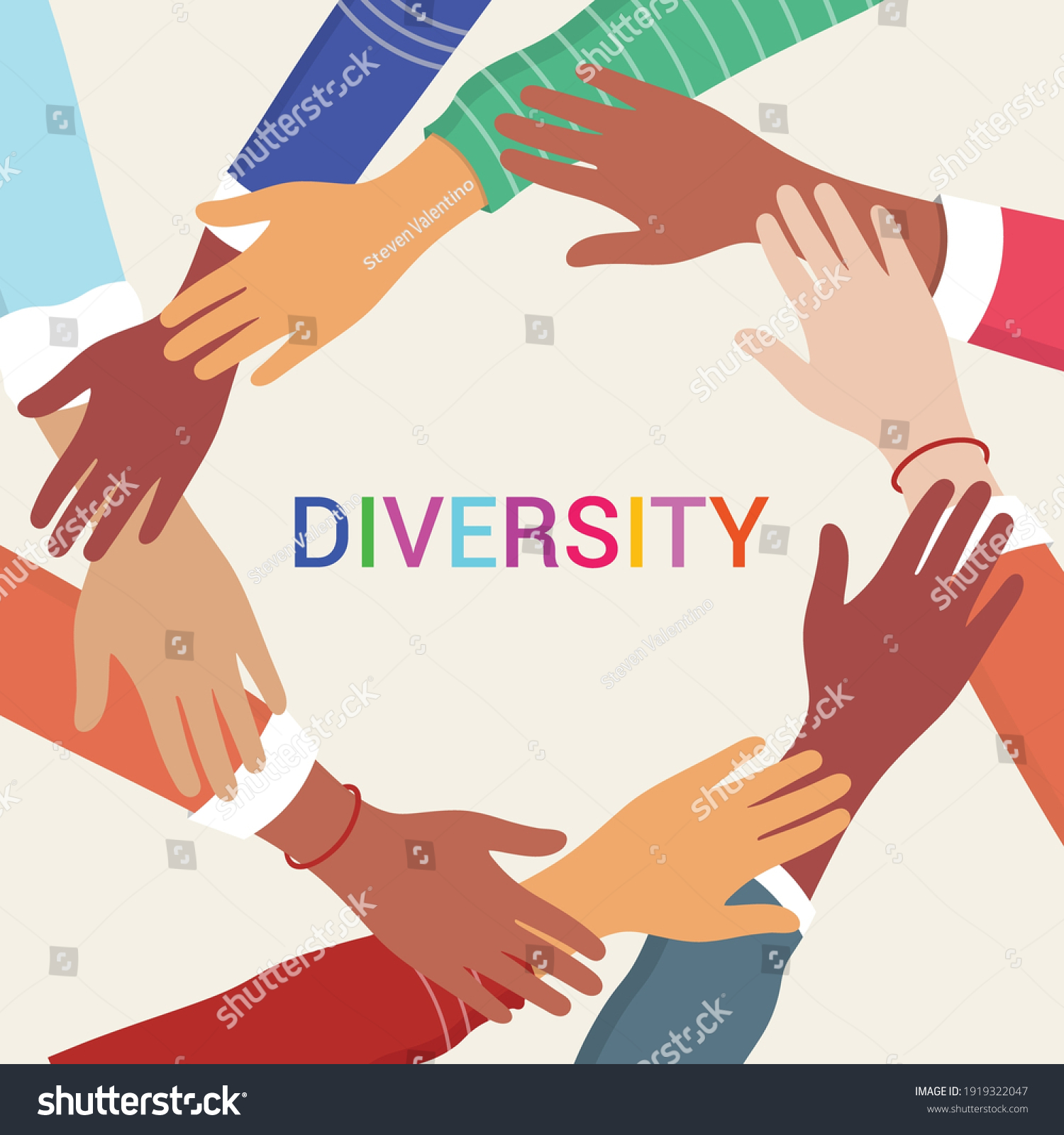 Hands Diverse Group People Togethervector Illustration Stock Vector ...