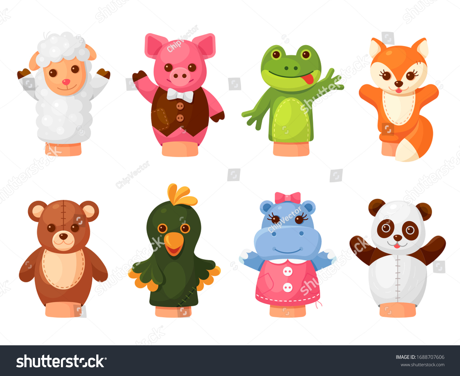Hands Puppets Set Animal Friends Play Stock Vector Royalty Free