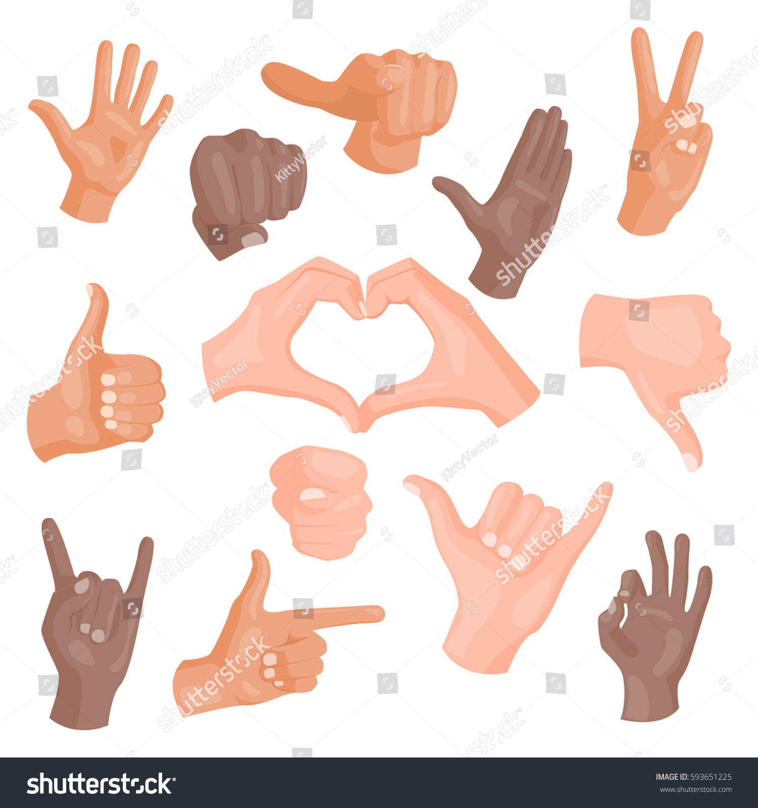 Hands Showing Different Gestures Isolated On Stock Vector Royalty Free 593651225 Shutterstock 7693