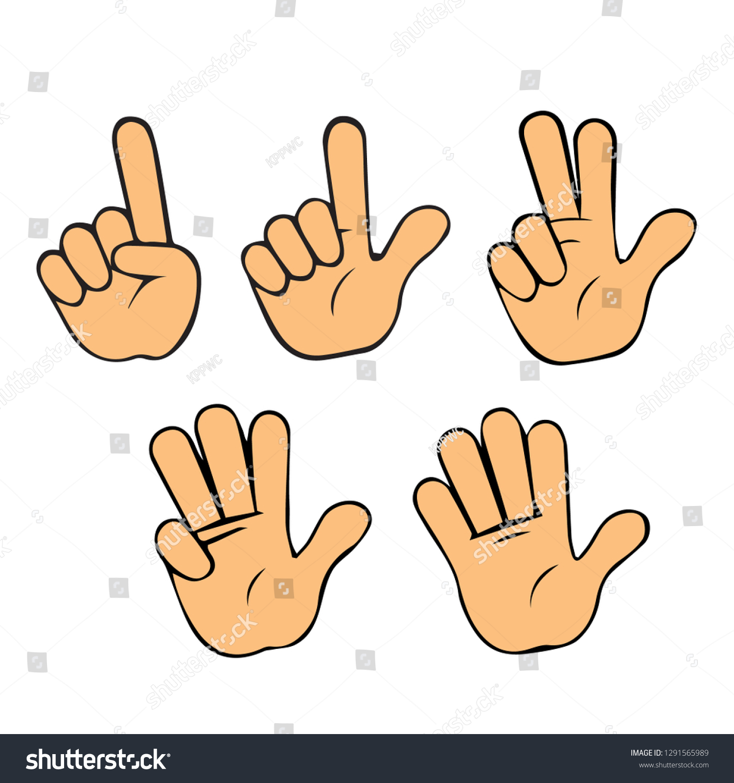 Hands Showing Number Signs 1 5vector Stock Vector (Royalty Free) 1291565989