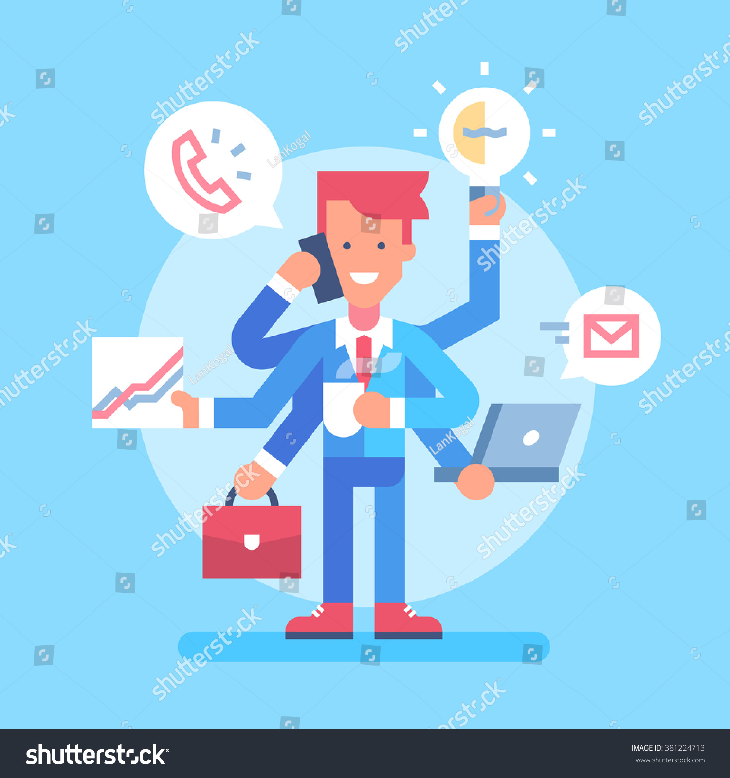 Handsome Businessman Multitasking Multi Skill Vector Stock Vector