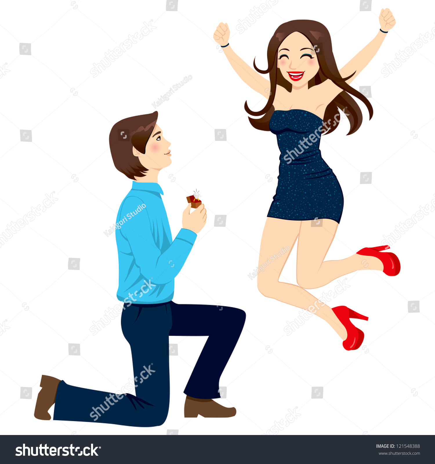 Handsome Man Proposing Marriage Beautiful Woman Stock Vector (Royalty ...