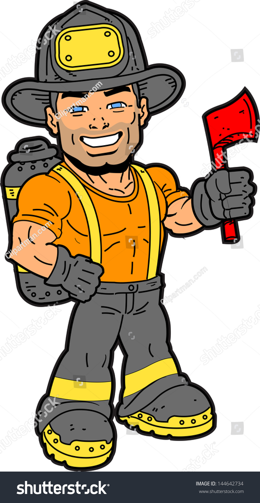 Handsome Smiling Fireman Holding An Axe Stock Vector Illustration ...