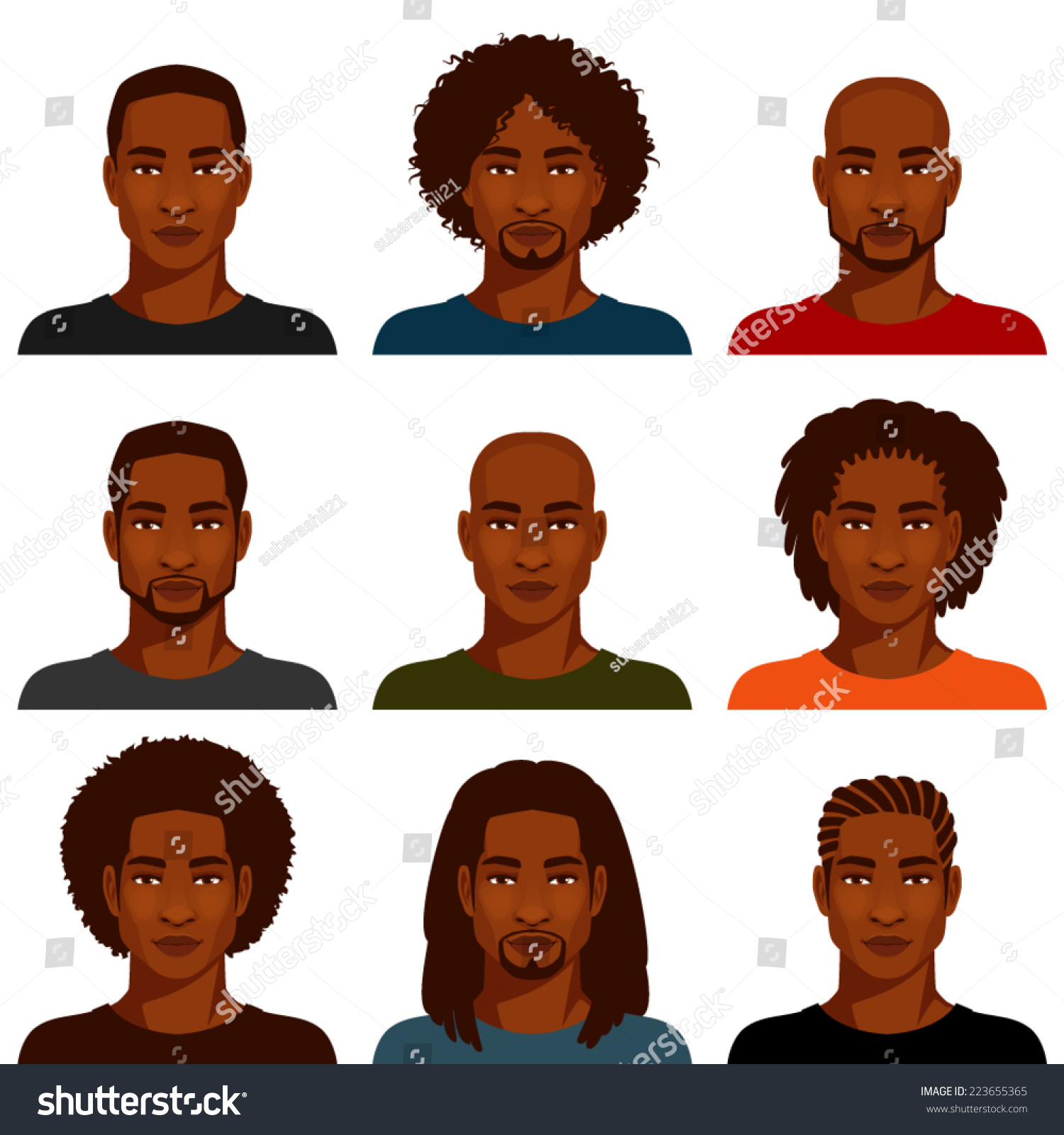 SVG of handsome young African American men with various hairstyles, suitable as avatar svg
