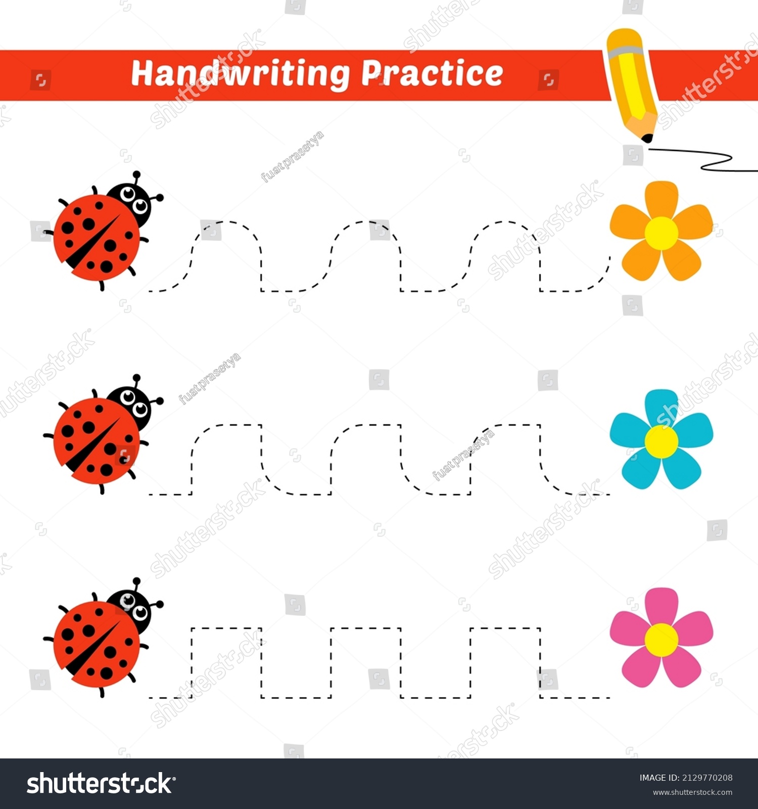 Handwriting Practice Kids Ladybug Flower Vector Stock Vector (Royalty ...