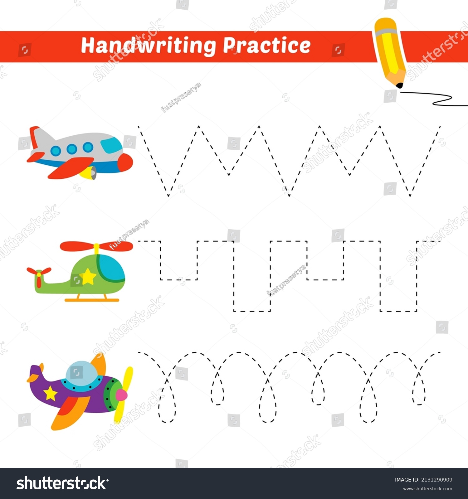 Handwriting Practice Kids Plane Helicopter Vector Stock Vector (Royalty ...