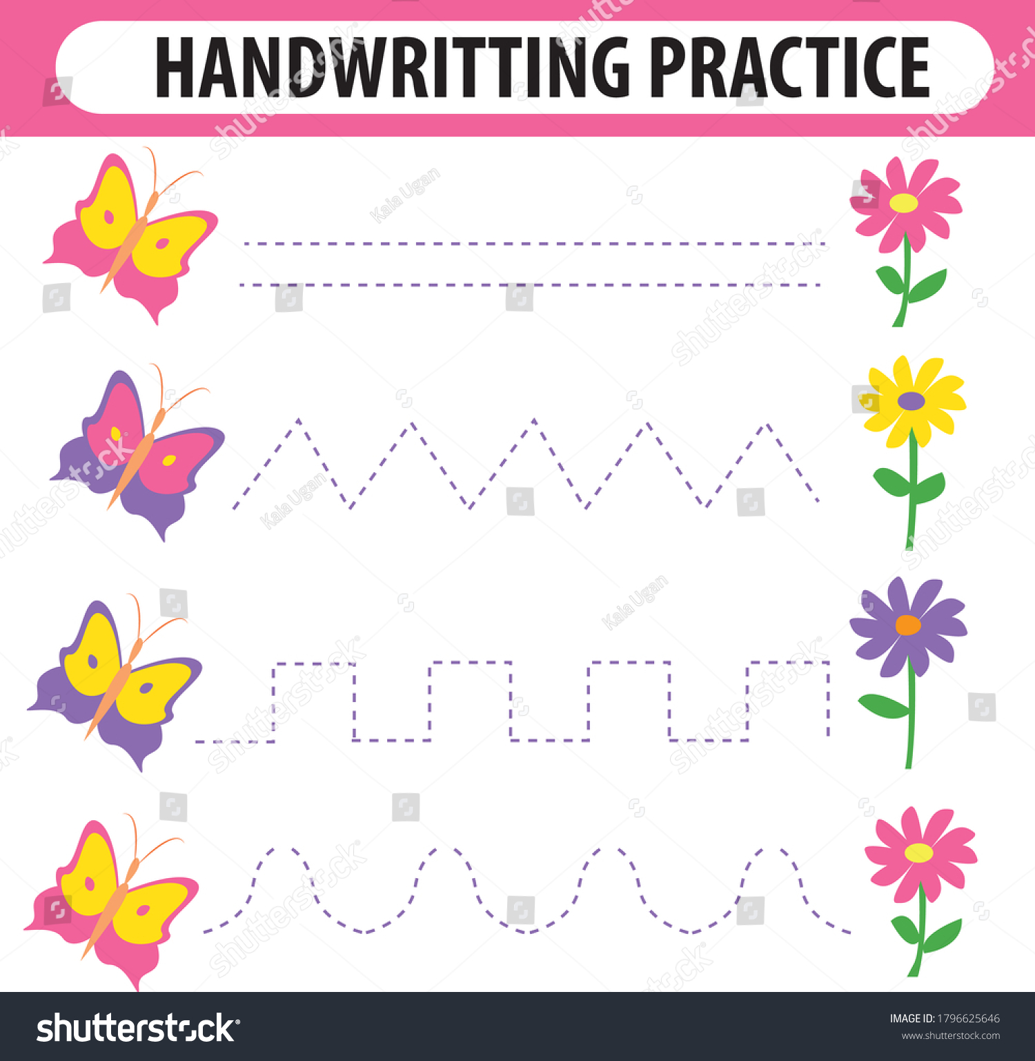 handwriting practice sheet educational children game stock vector royalty free 1796625646