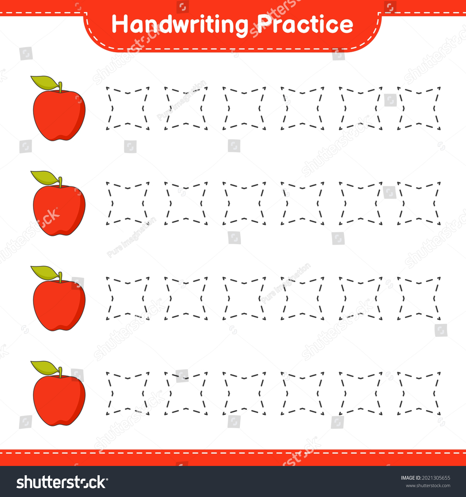 Handwriting Practice Tracing Lines Apple Educational Stock Vector ...