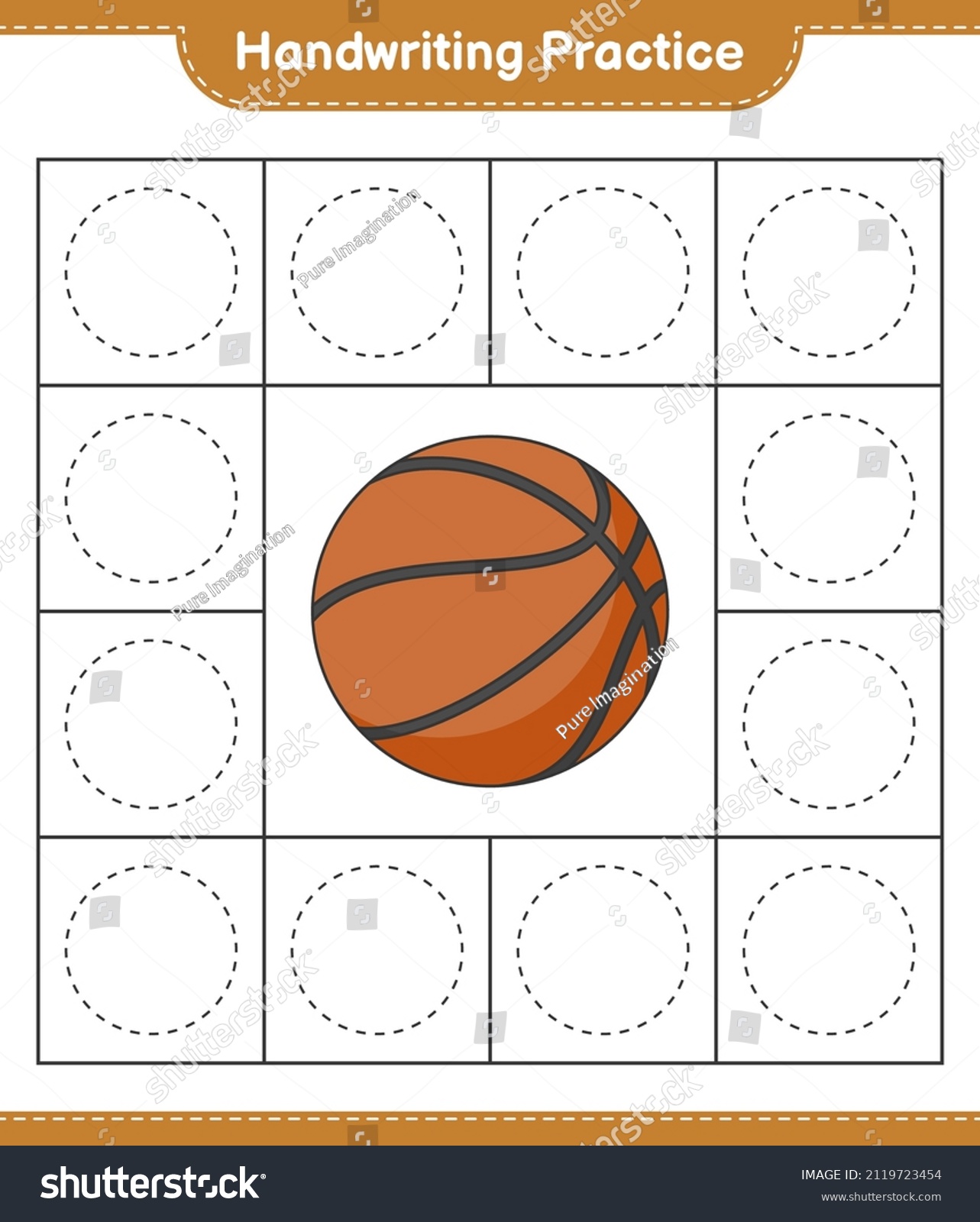 Handwriting Practice Tracing Lines Basketball Educational Stock Vector