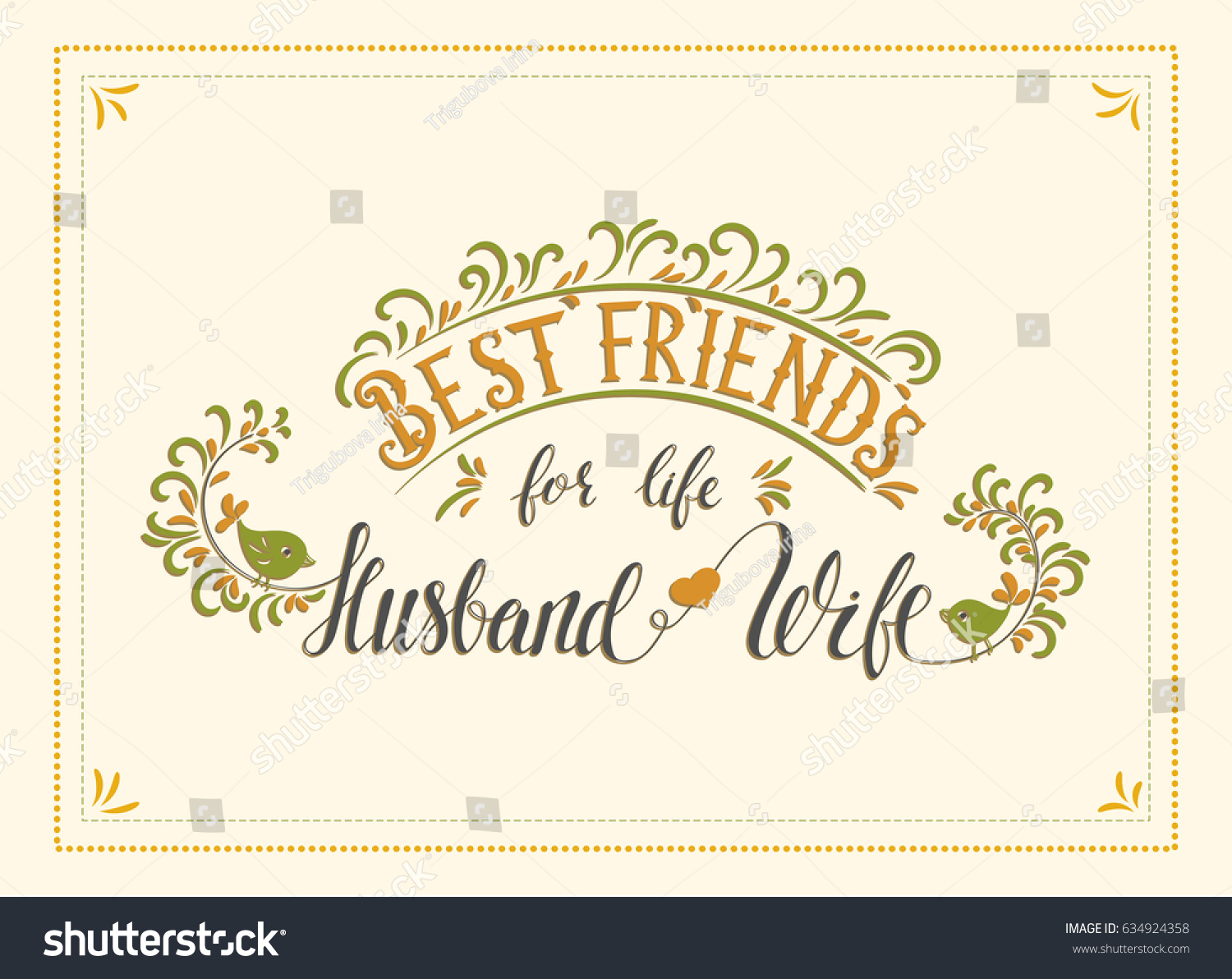 Handwriting vector lettering quote Best friends for life husband and wife Married Card