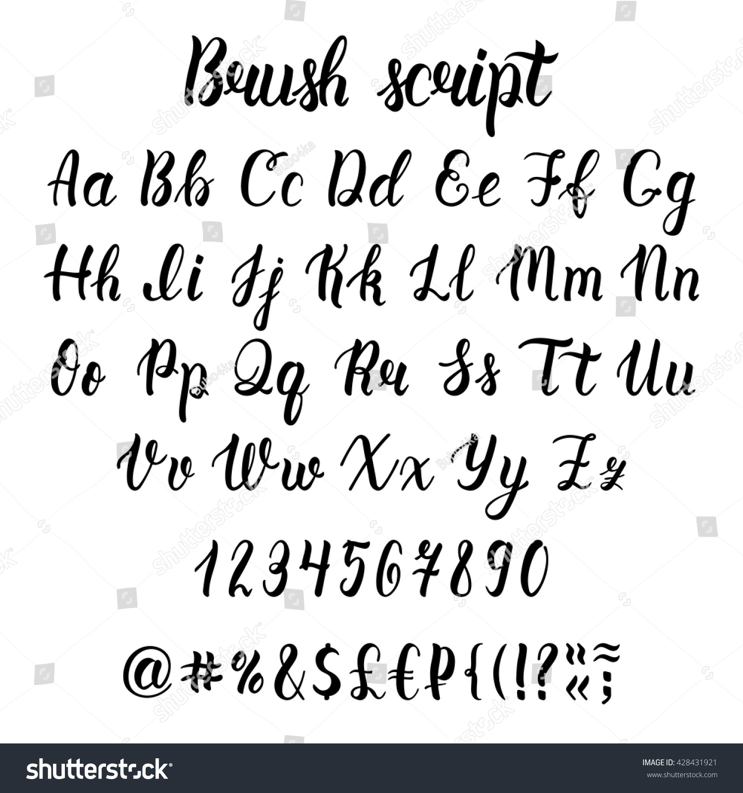 Handwritten Calligraphy Brush Script Numbers Symbols Stock Vector ...