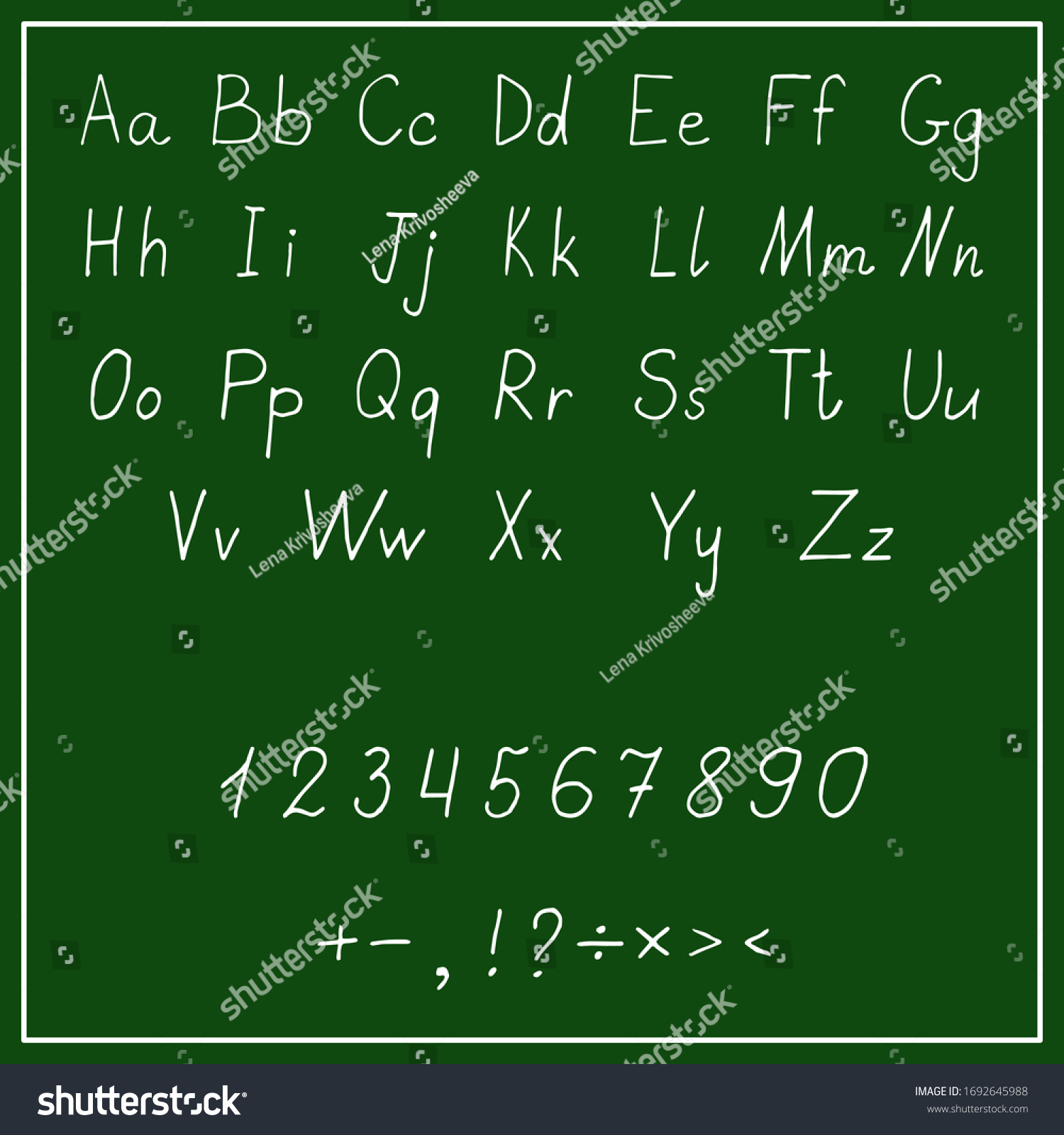 Handwritten English Latin Alphabet Numbers Punctuation Stock Vector ...