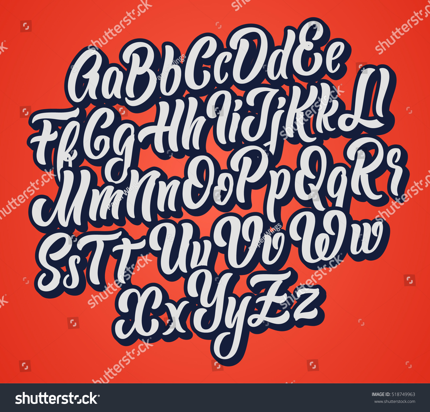 Handwritten Lettering Vector Font Aphabet - 518749963 : Shutterstock