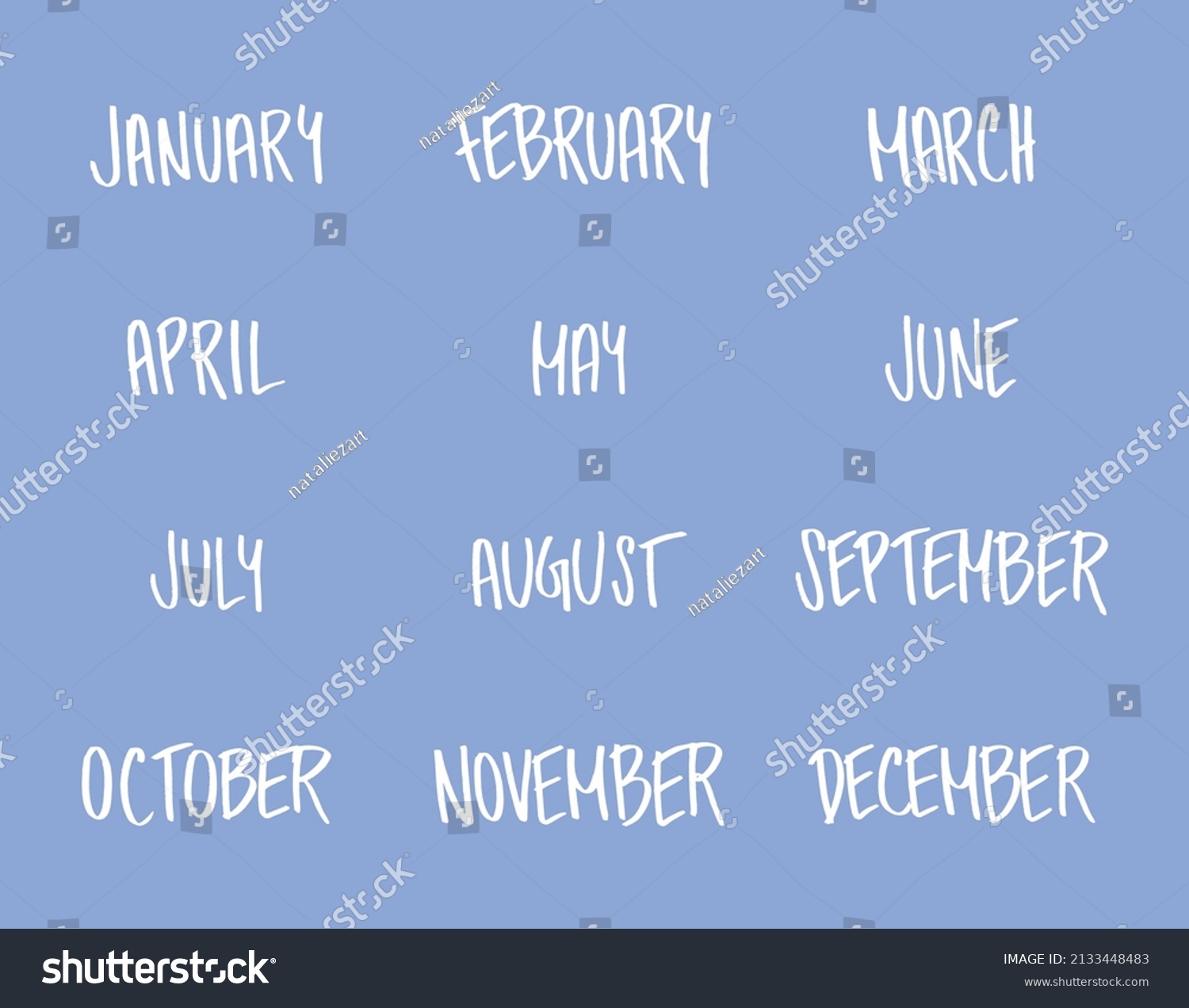 Handwritten Month Names Vector Drawing Isolated Stock Vector (royalty 