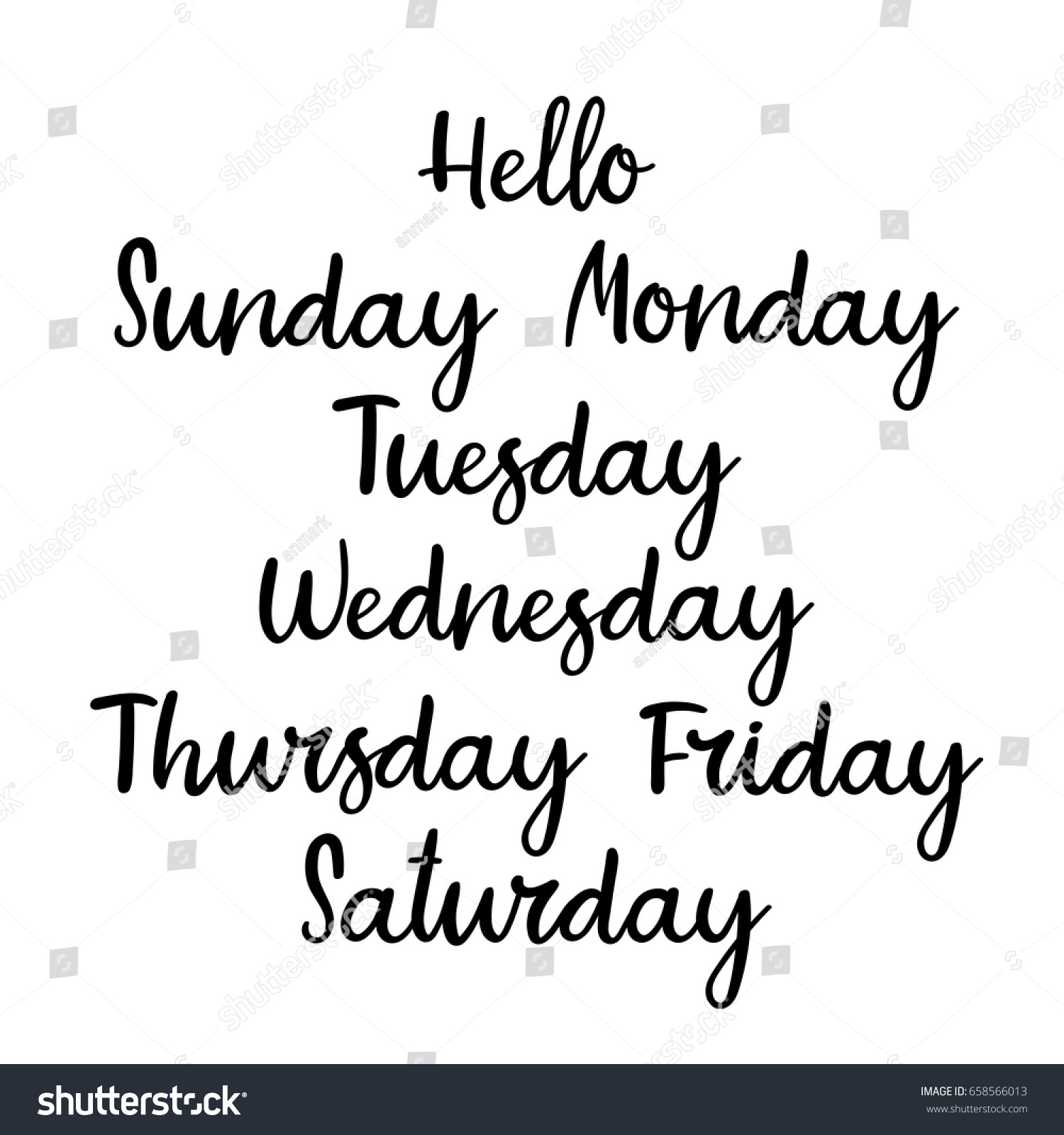 handwritten week days sunday monday tuesday のベクター画像素材