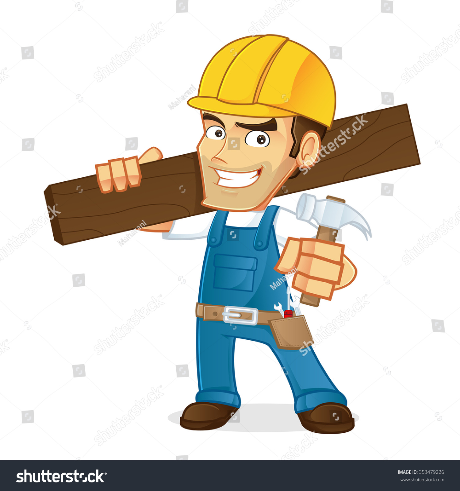 Handyman Carrying Wooden Board Hammer Stock Vector (Royalty Free ...