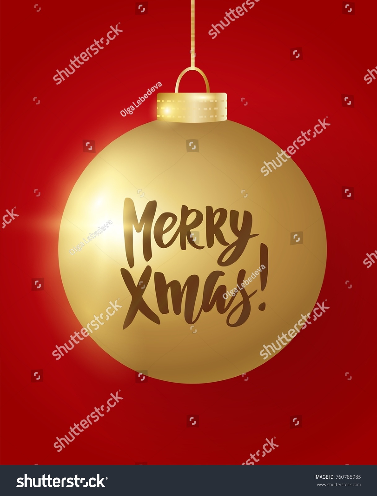 Hanging Christmas Golden Ball On Red Stock Vector (royalty Free 