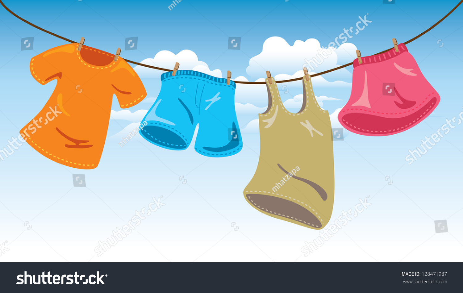 Hanging Clothes On Washing Line Stock Vector Illustration 128471987 ...