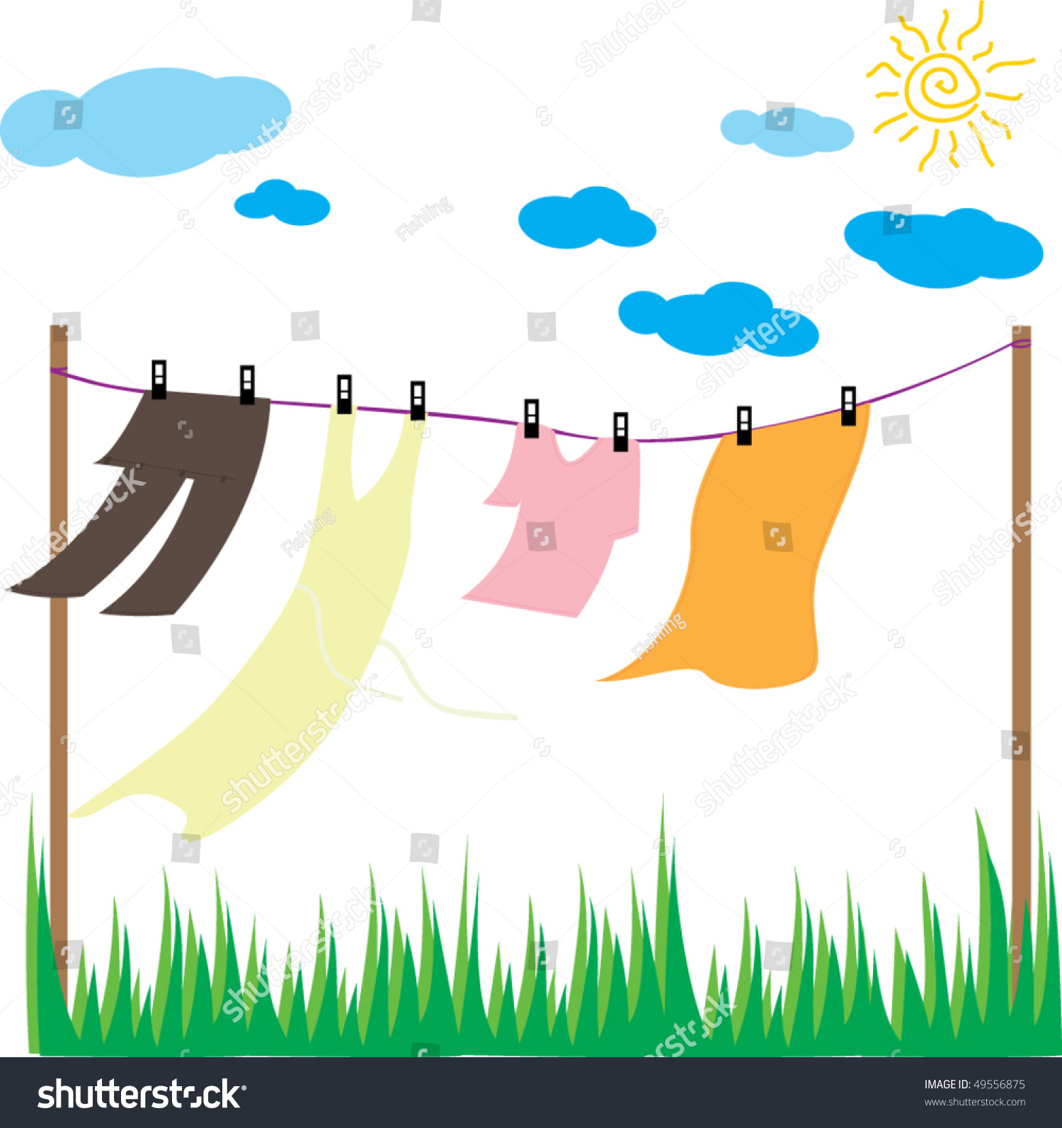 Hanging Cloths On The Sunny Day Vector - 49556875 : Shutterstock