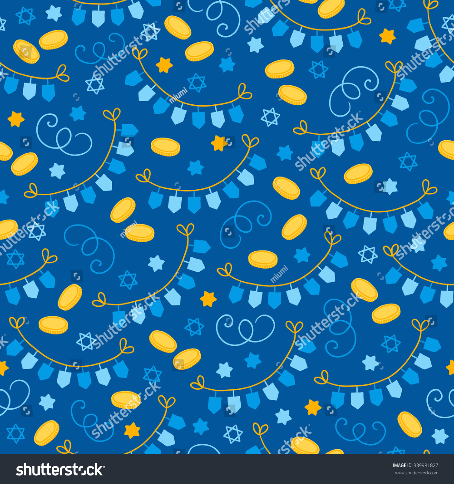 Hanukkah Seamless Pattern Garlands Coins Jewish Stock Vector (Royalty