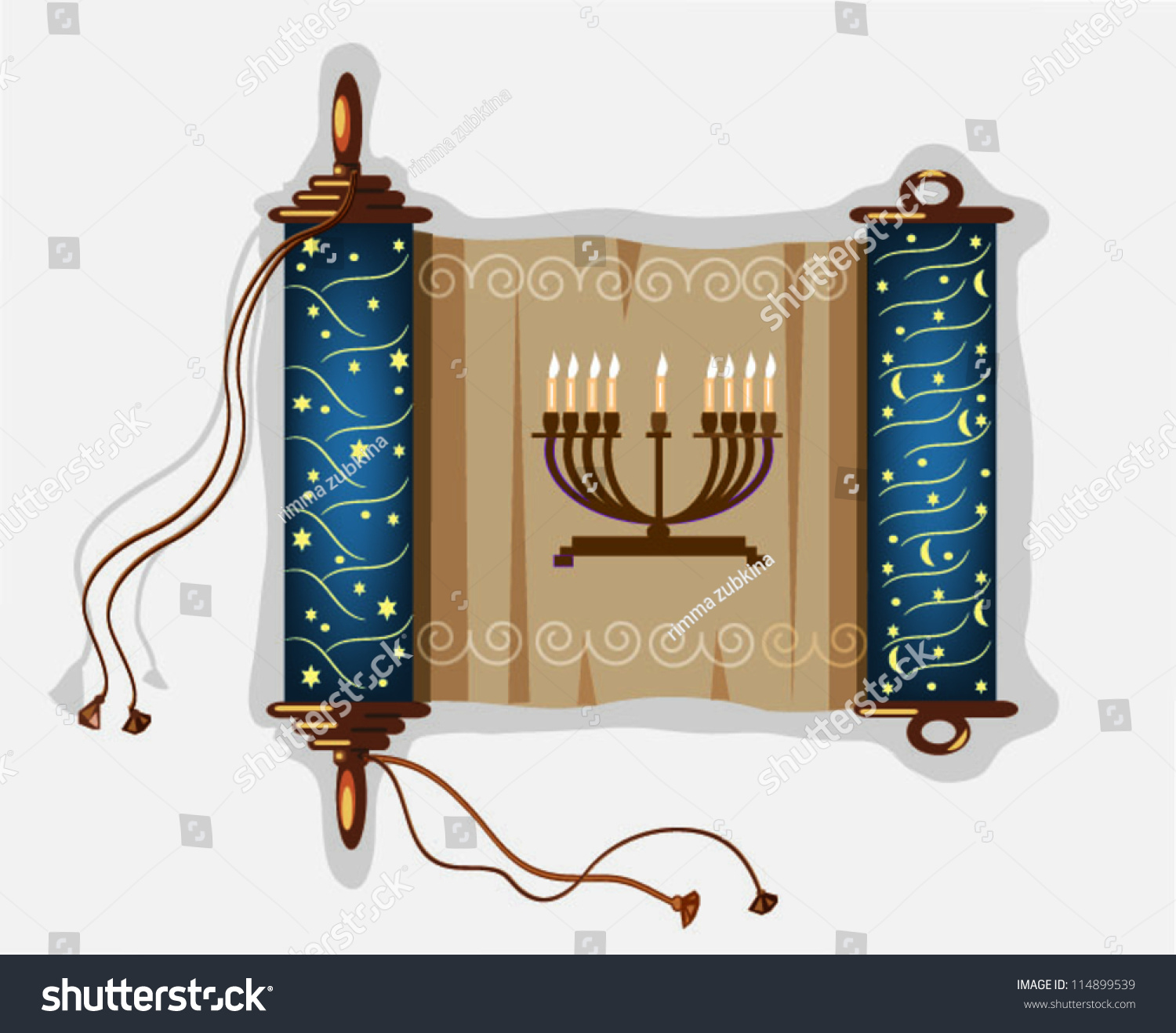 Hanukkah,Torah Scroll With Menorah, Stock Vector Illustration 114899539 ...