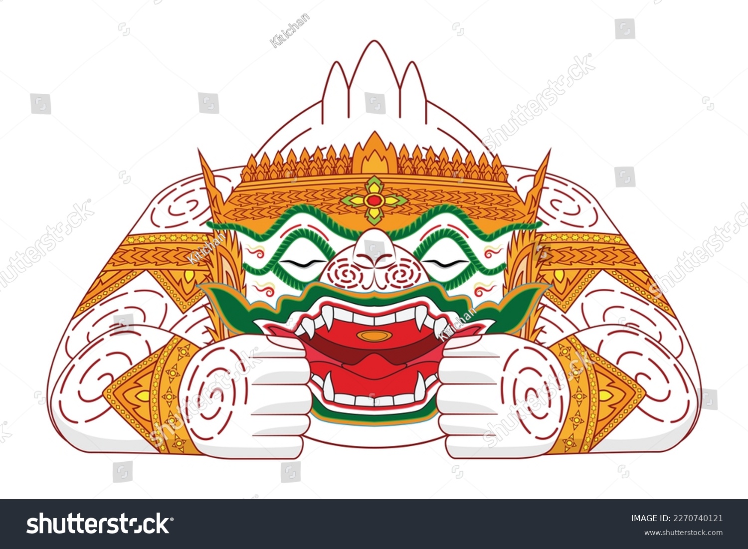 SVG of Hanuman or Anjaneya Hindu god characters in Ramayana Mahabharata or Ramakien in Thailand famous epic in sleep action dress in Thai style art drama drawing in cartoon vector svg