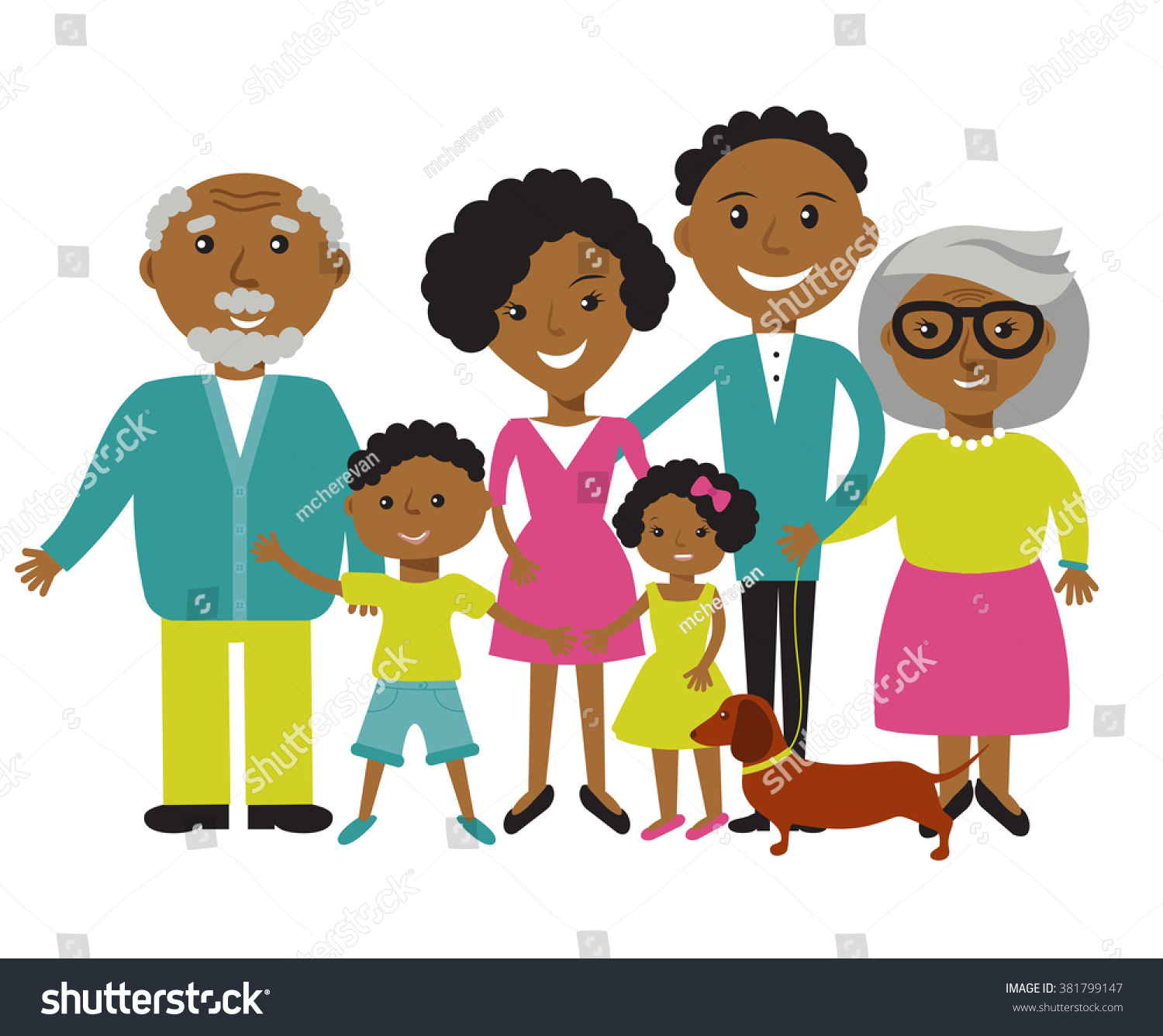 Happy African American Family Six Members Stock Vector 381799147 ...