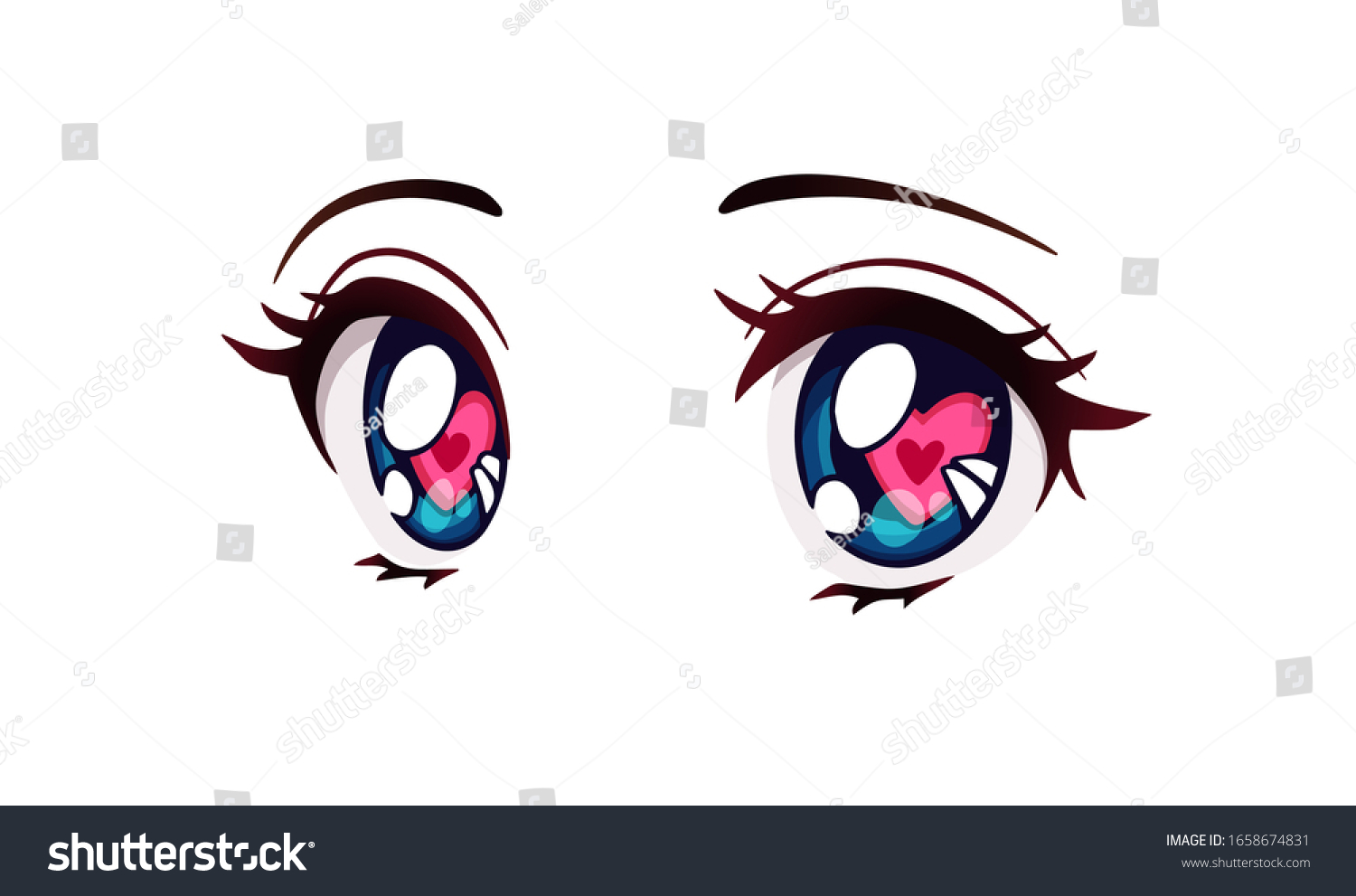 Happy Anime Style Big Blue Eyes Stock Vector (Royalty Free) 1658674831