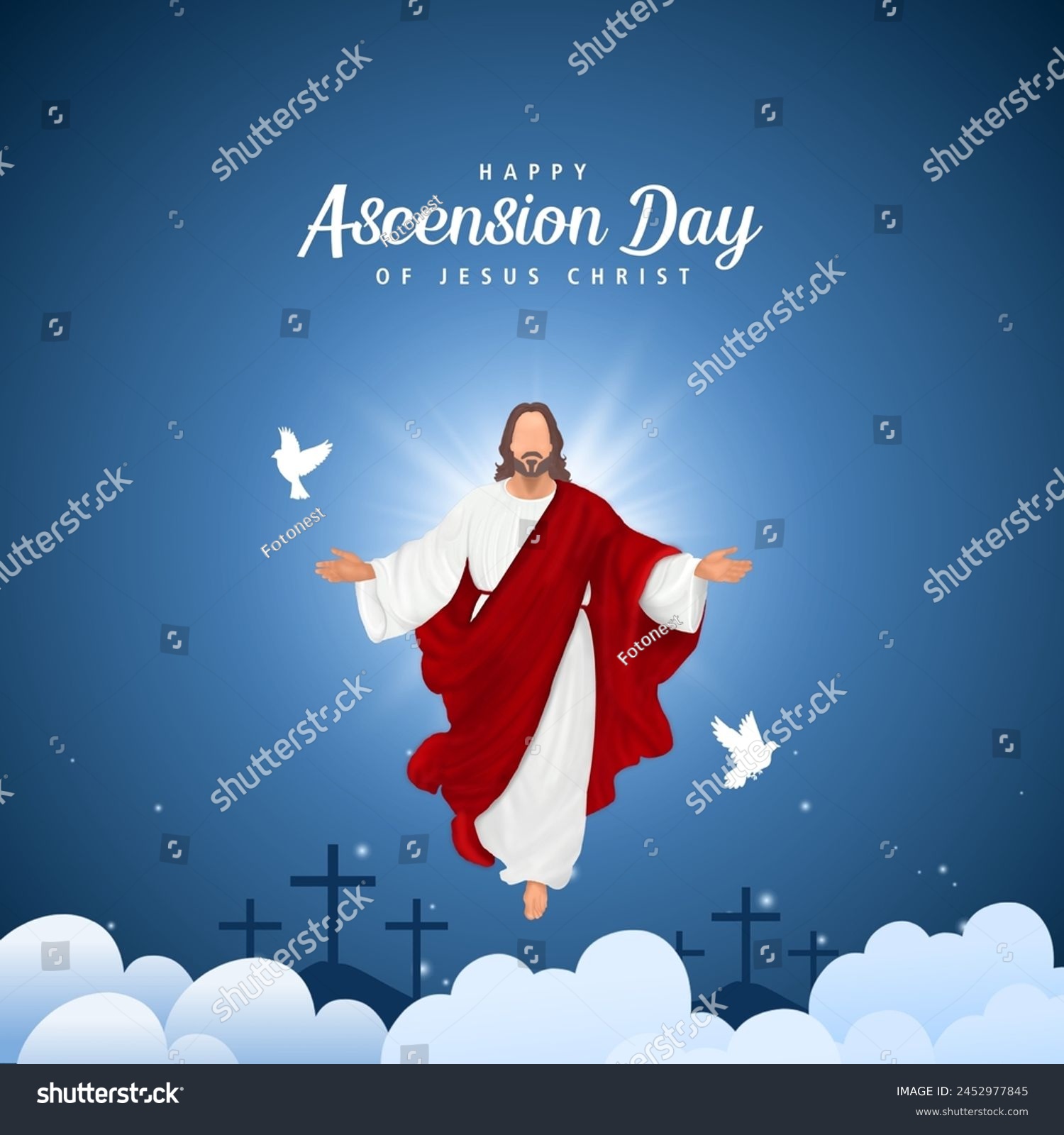 SVG of Happy Ascension Day Design with Jesus Christ in Heaven Vector Illustration. Illustration of resurrection Jesus Christ. Sacrifice of Messiah for humanity redemption. svg