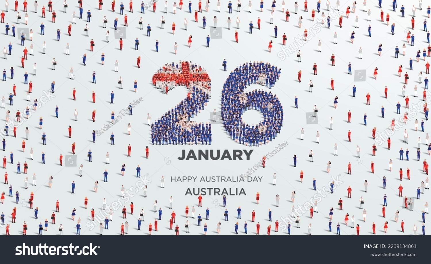 SVG of Happy Australia Day. A large group of people form to create the number 26 as Australia celebrates its Australia Day on the 26th of January. Vector illustration. svg