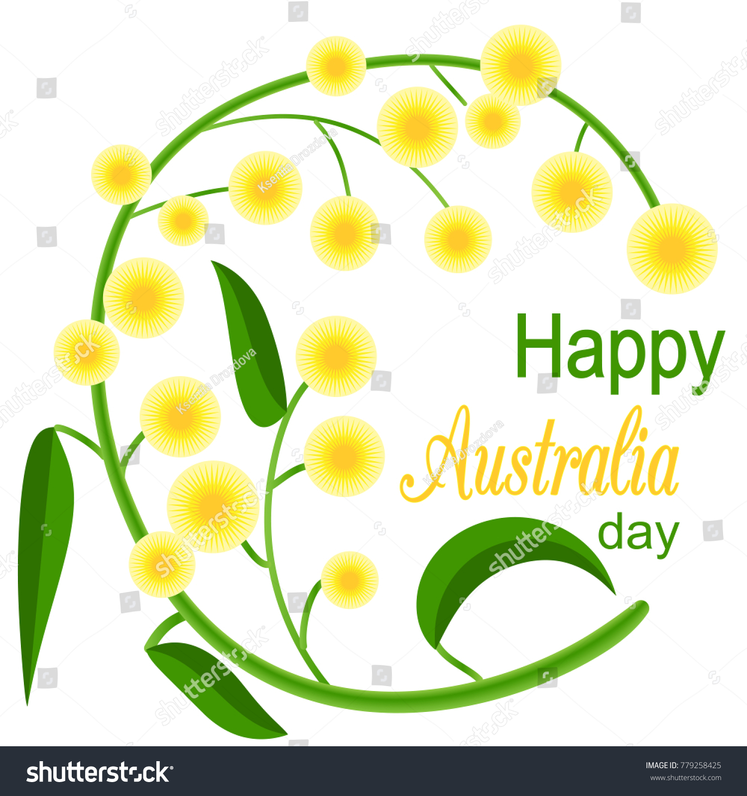 SVG of Happy Australia Day poster. festive wreath with flowers and acacia leaves svg