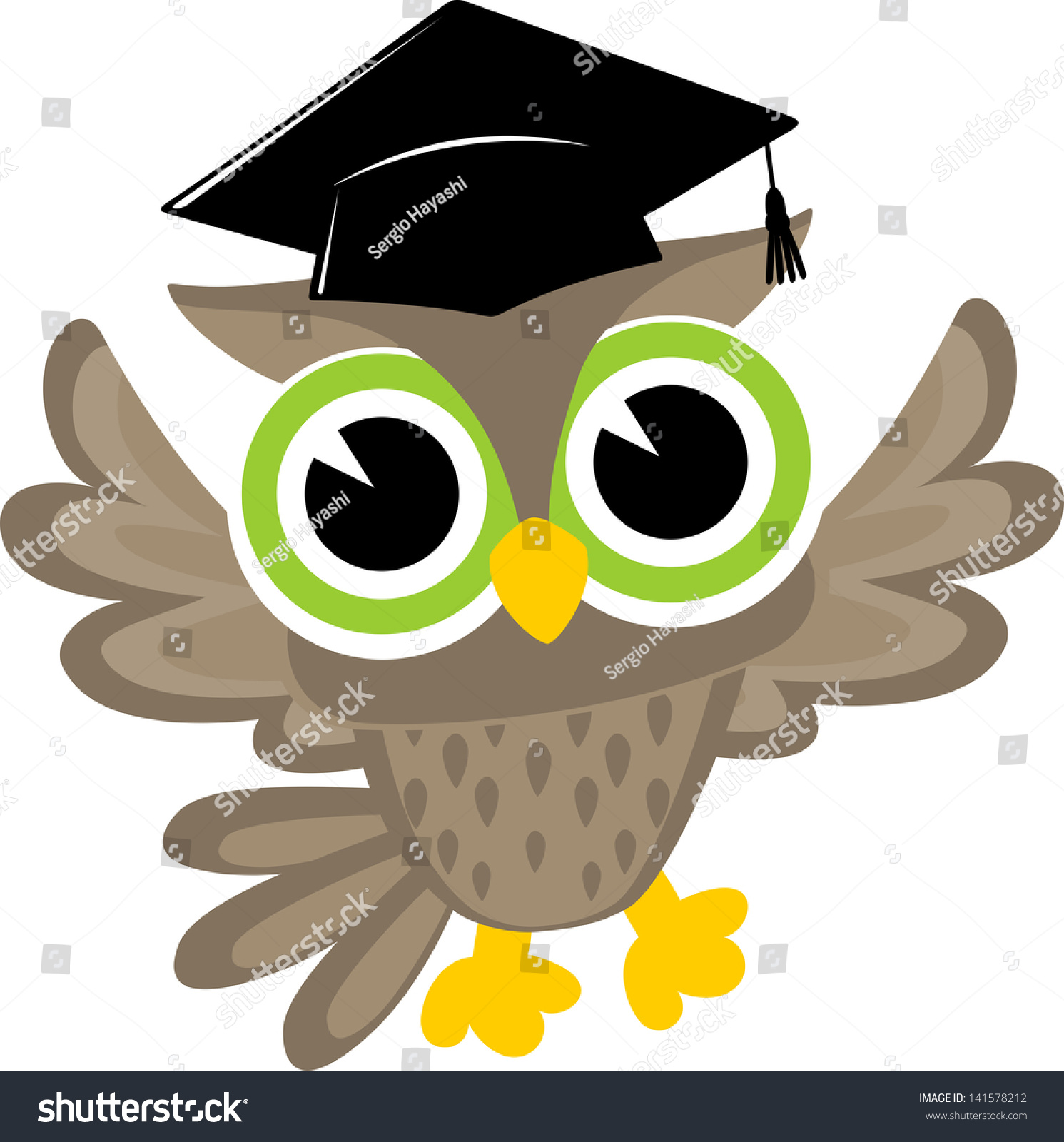 Happy Baby Owl Cartoon Wearing Mortarboard Stock Vector 141578212 ...