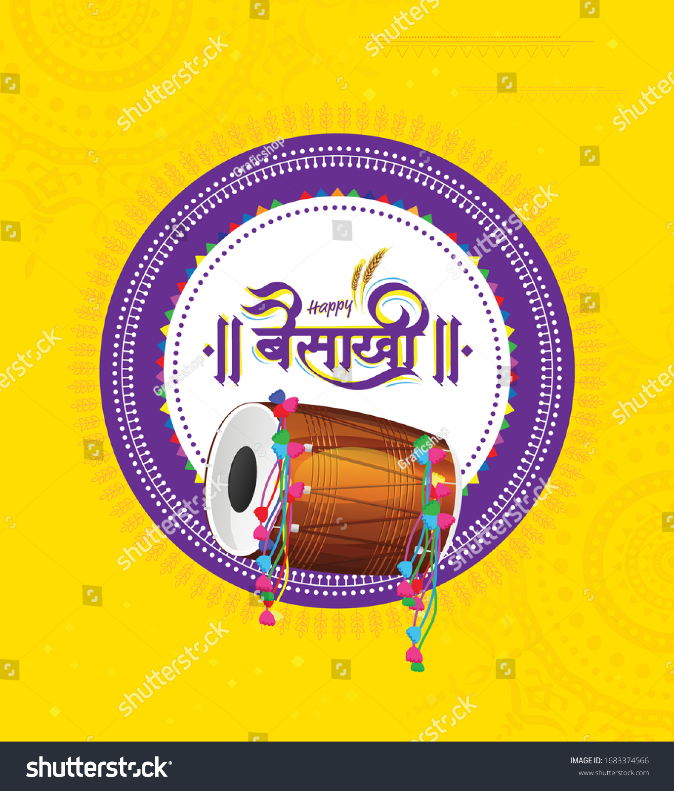 Happy Baisakhi Festival Greeting Background Template Stock Vector ...