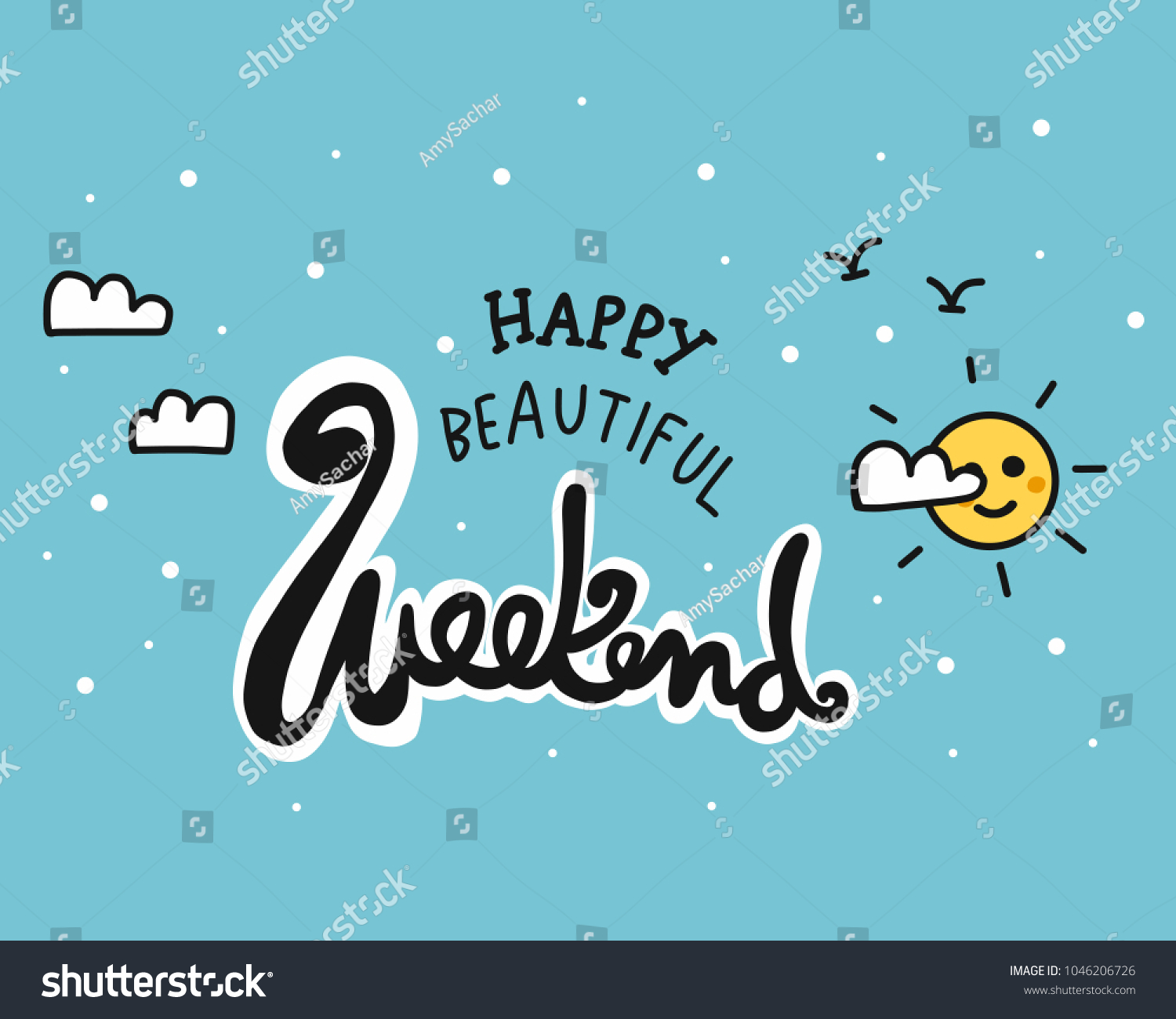 Happy Beautiful Weekend Word Cute Sky Stock Vector (Royalty Free ...