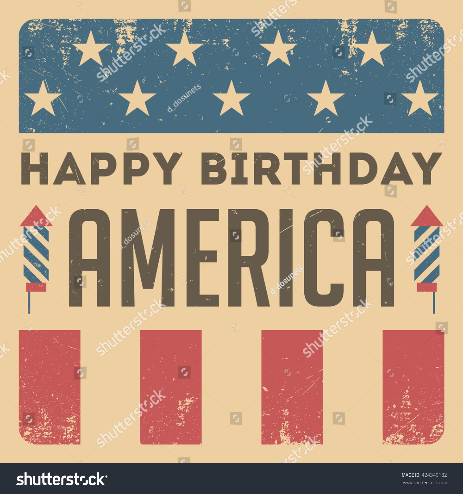 Happy Birthday America Independence Day Vintage Stock Vector Royalty Free