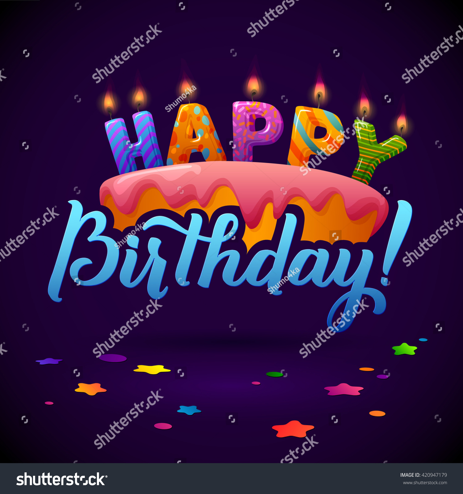 Vektor Stok Happy Birthday Background Cake Candles Inscription Tanpa Royalti 420947179