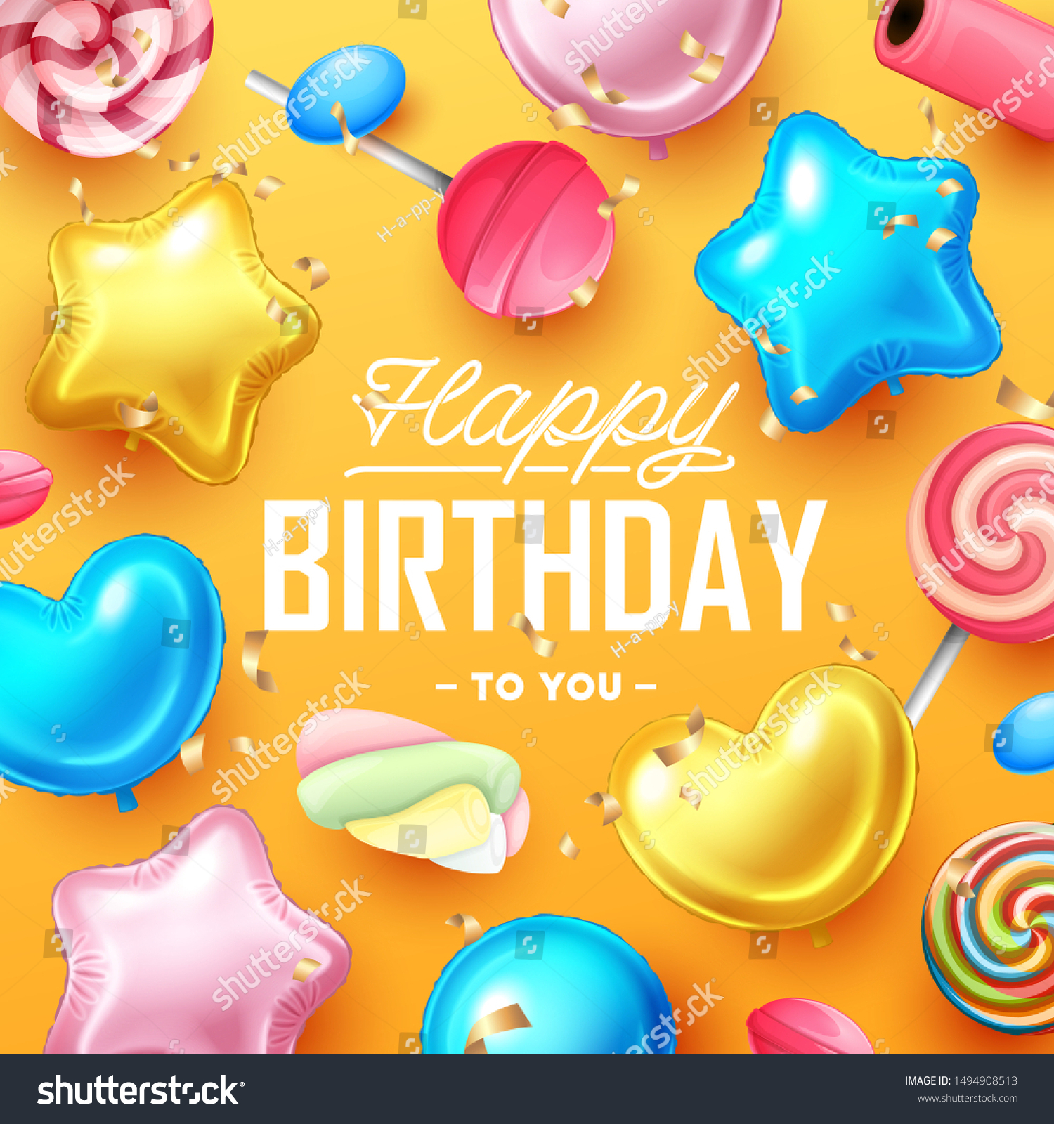 Happy Birthday Background Colorful Balloons Sweets Stock Vector