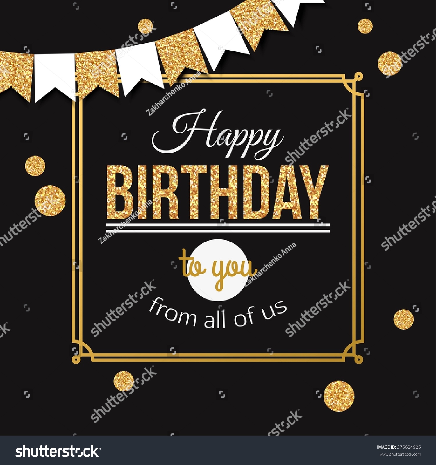 Happy Birthday Background Gold Flags Garlands Stock Vector