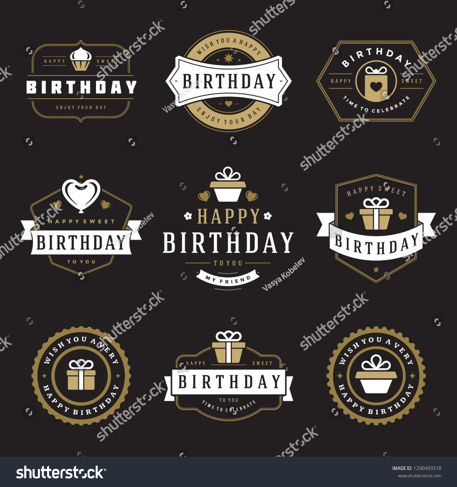 Happy Birthday Badges Labels Vector Design のベクター画像素材 ロイヤリティフリー